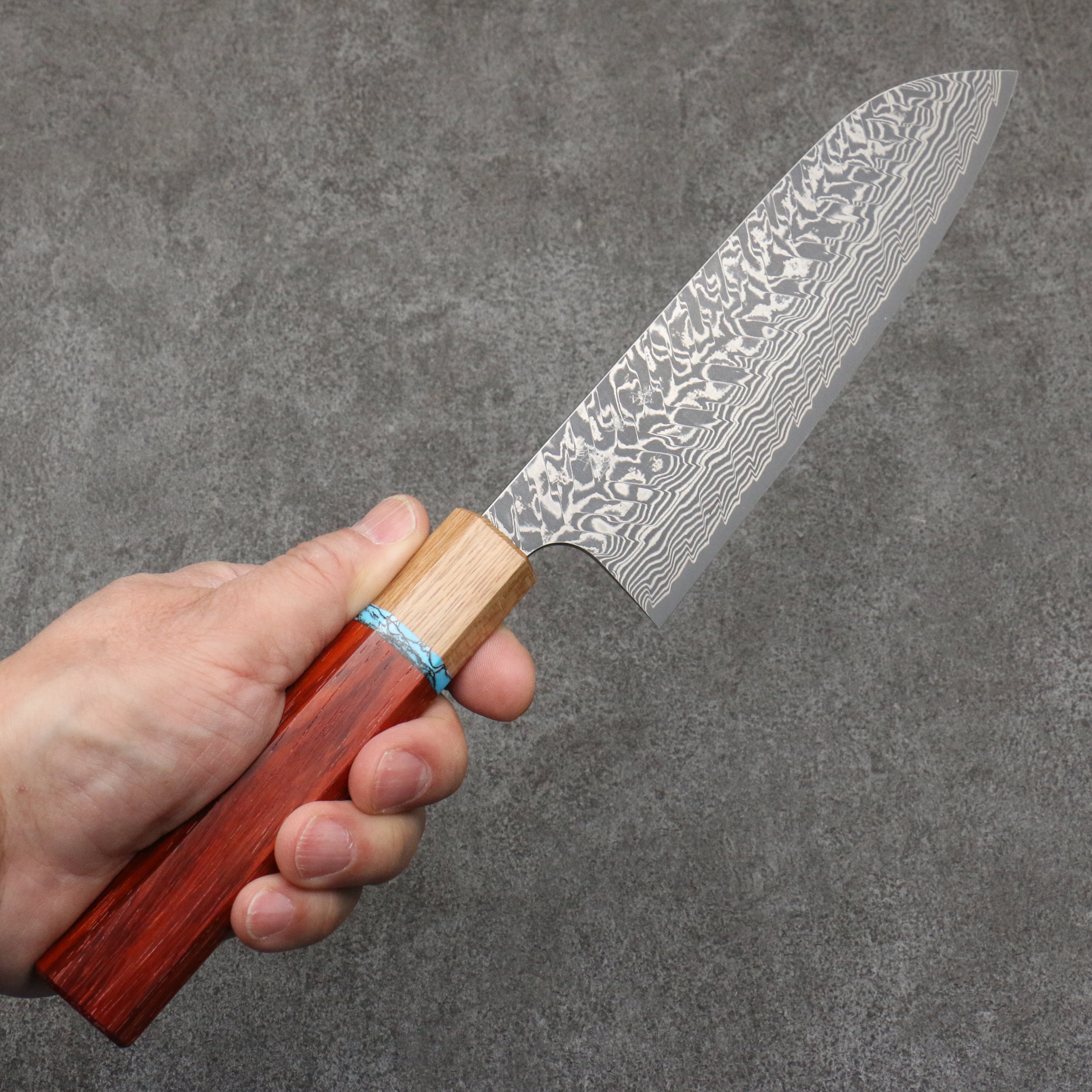 Yoshimi Kato SG2 Black Damascus Santoku  170mm Padoauk(Turquoise Ring) Handle - Seisuke Knife