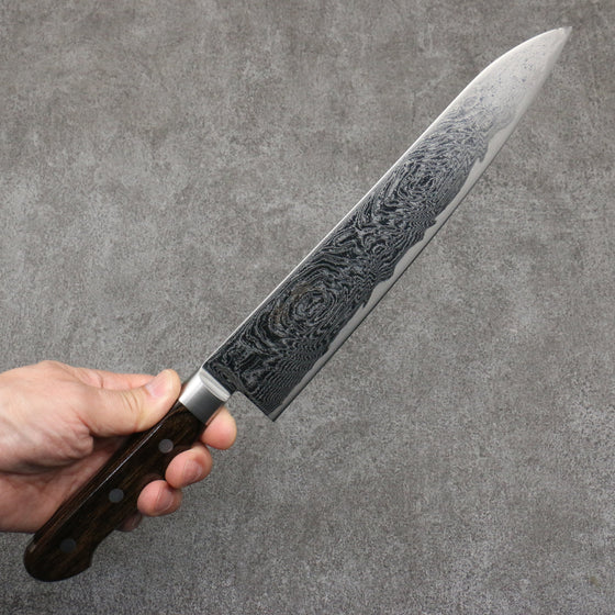 Seisuke Nami AUS10 Mirrored Finish Damascus Gyuto  240mm Brown Pakka wood Handle - Seisuke Knife