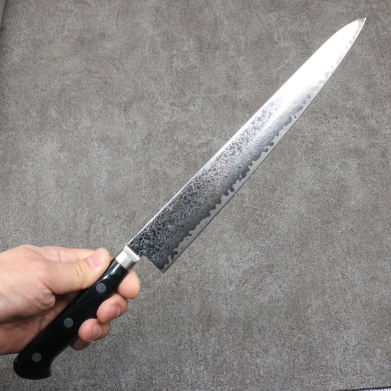 Seisuke Kagami2 AUS10 Mirrored Finish Damascus Sujihiki  240mm Black Pakka wood Handle - Seisuke Knife