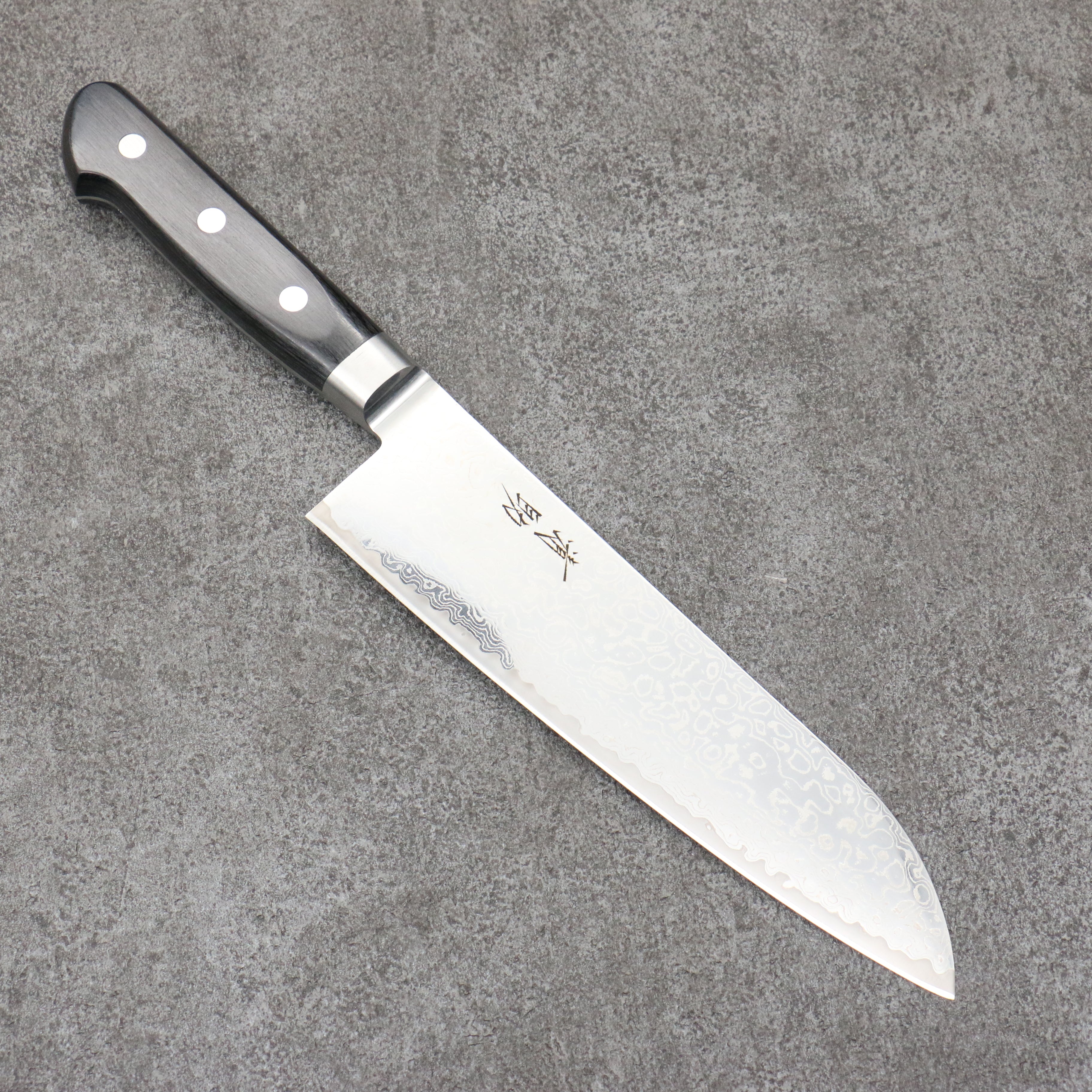 Seisuke Kagami-2 AUS10 Migaki Damascus Santoku 180mm Black Pakkawood Handle - Seisuke Knife