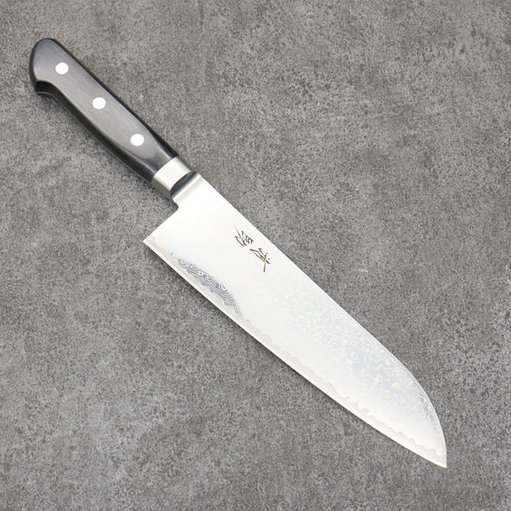 Seisuke Kagami2 AUS10 Mirrored Finish Damascus Santoku  180mm Black Pakka wood Handle - Seisuke Knife