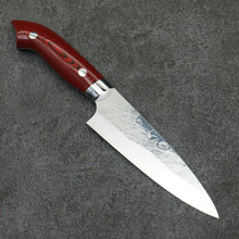  Takeshi Saji New Nomura Style SRS13 Hammered Petty-Utility  130mm Red and Black Micarta Handle - Seisuke Knife