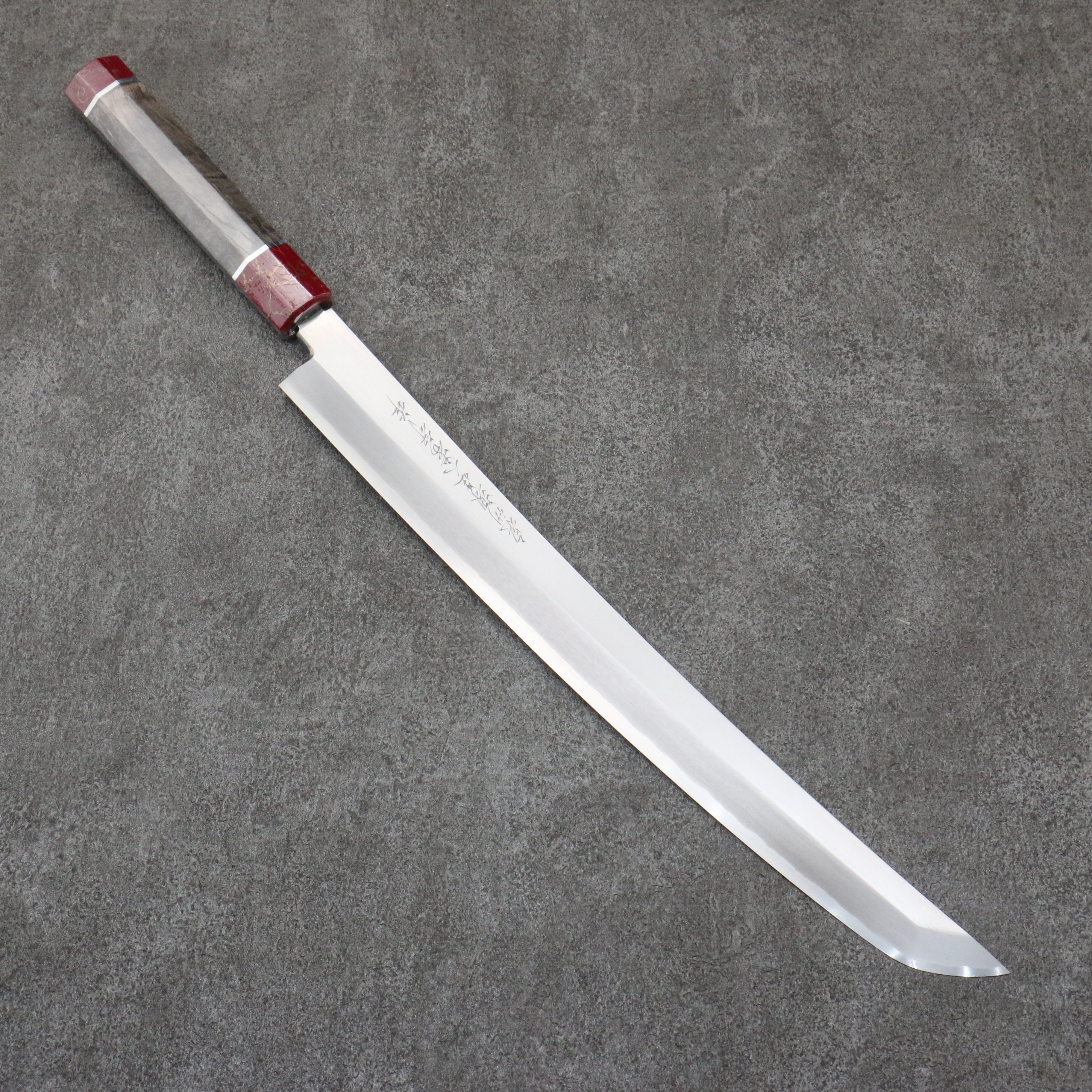 Sakai Takayuki Zangetsu Silver Steel No.3 Sakimaru Yanagiba  330mm Stabilized wood Handle with Sheath - Seisuke Knife