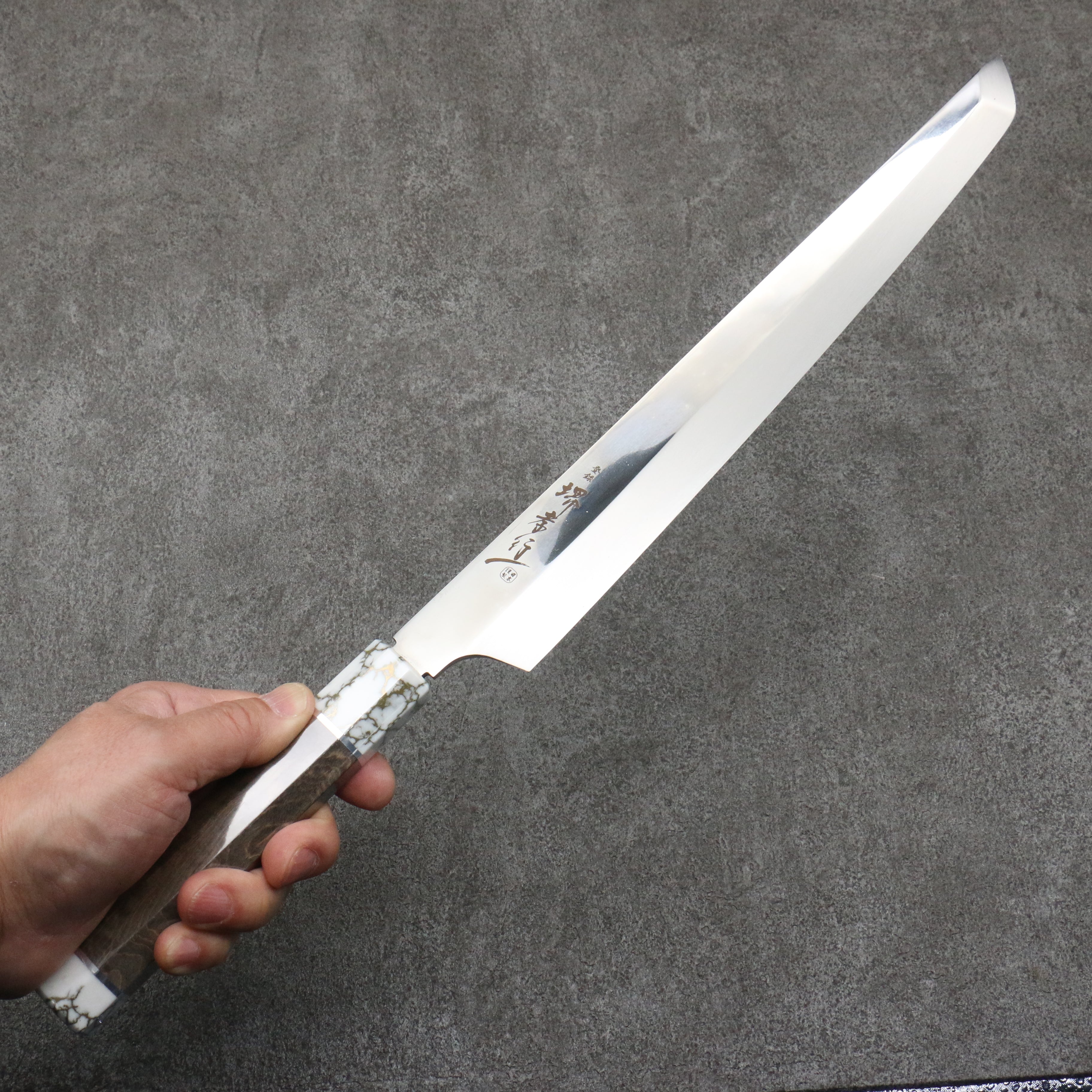 Sakai Takayuki Ginryu Honyaki Swedish Steel Mirrored Finish Sakimaru Yanagiba  300mm Stabilized wood Handle with Sheath - Seisuke Knife