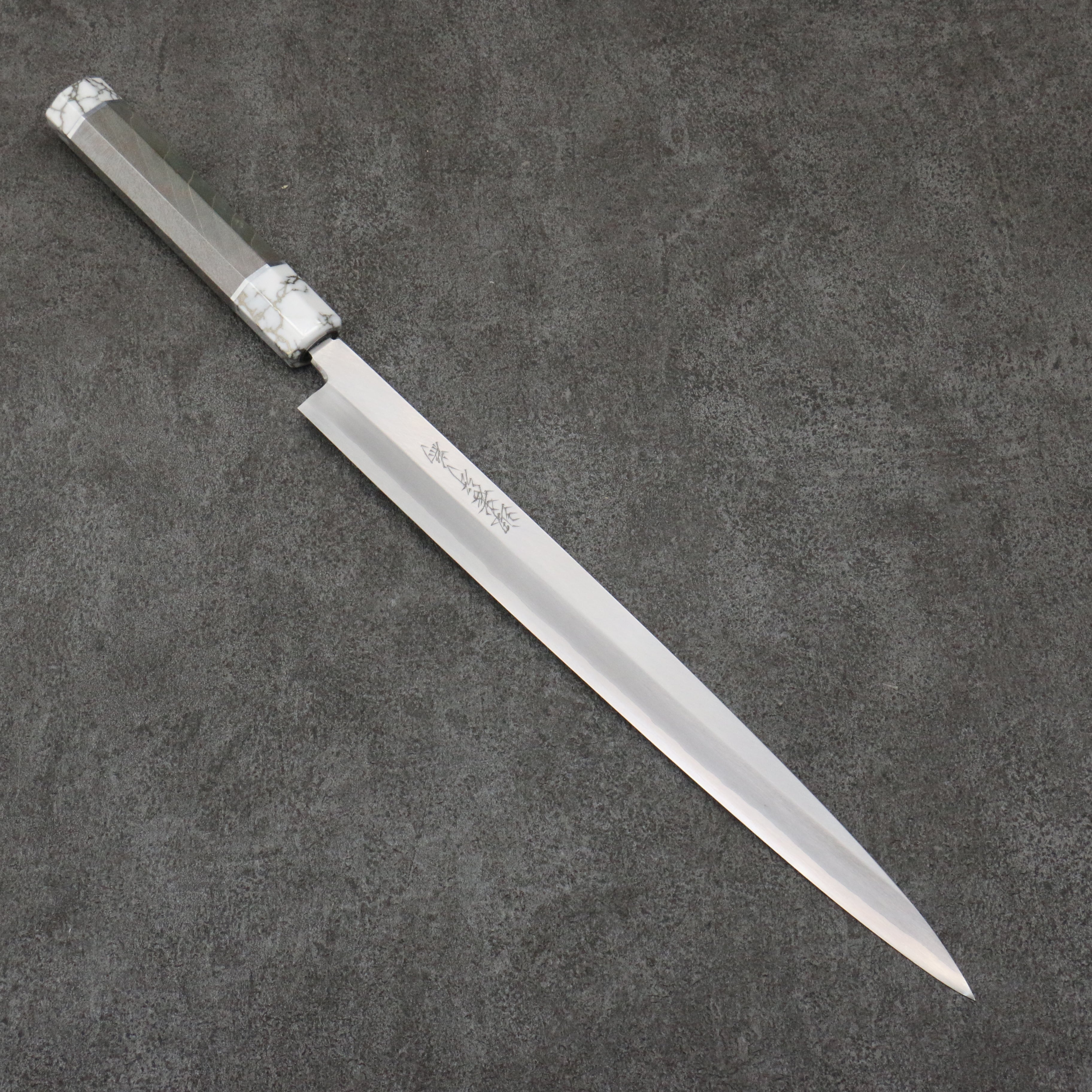 Sakai Takayuki Chef Series Silver Steel No.3 Fuguhiki  300mm Stabilized wood (White Ferrule and End Cap) Handle with Sheath - Seisuke Knife