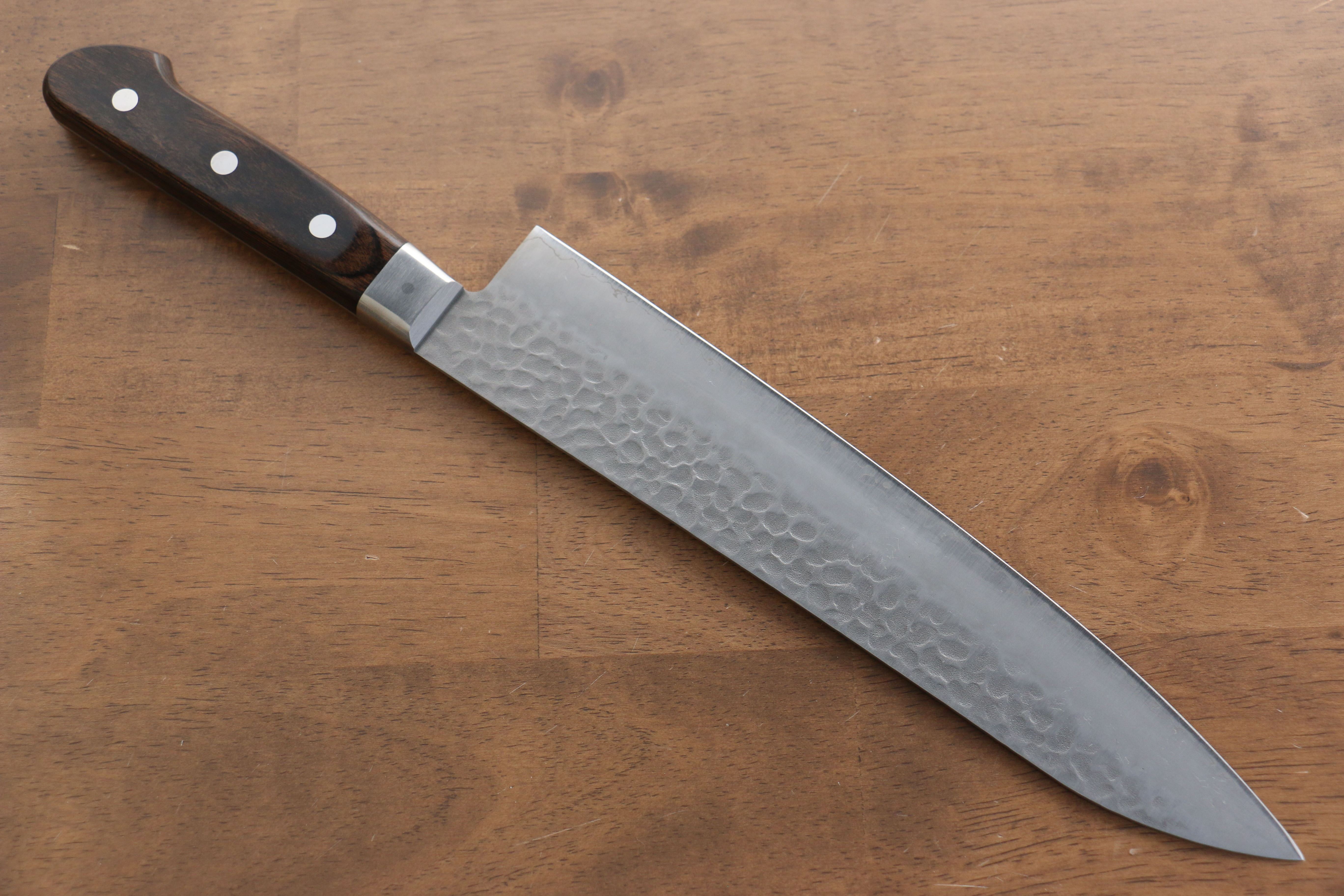 Seisuke AUS8 Hammered Gyuto 240mm Brown Pakkawood Handle - Seisuke Knife