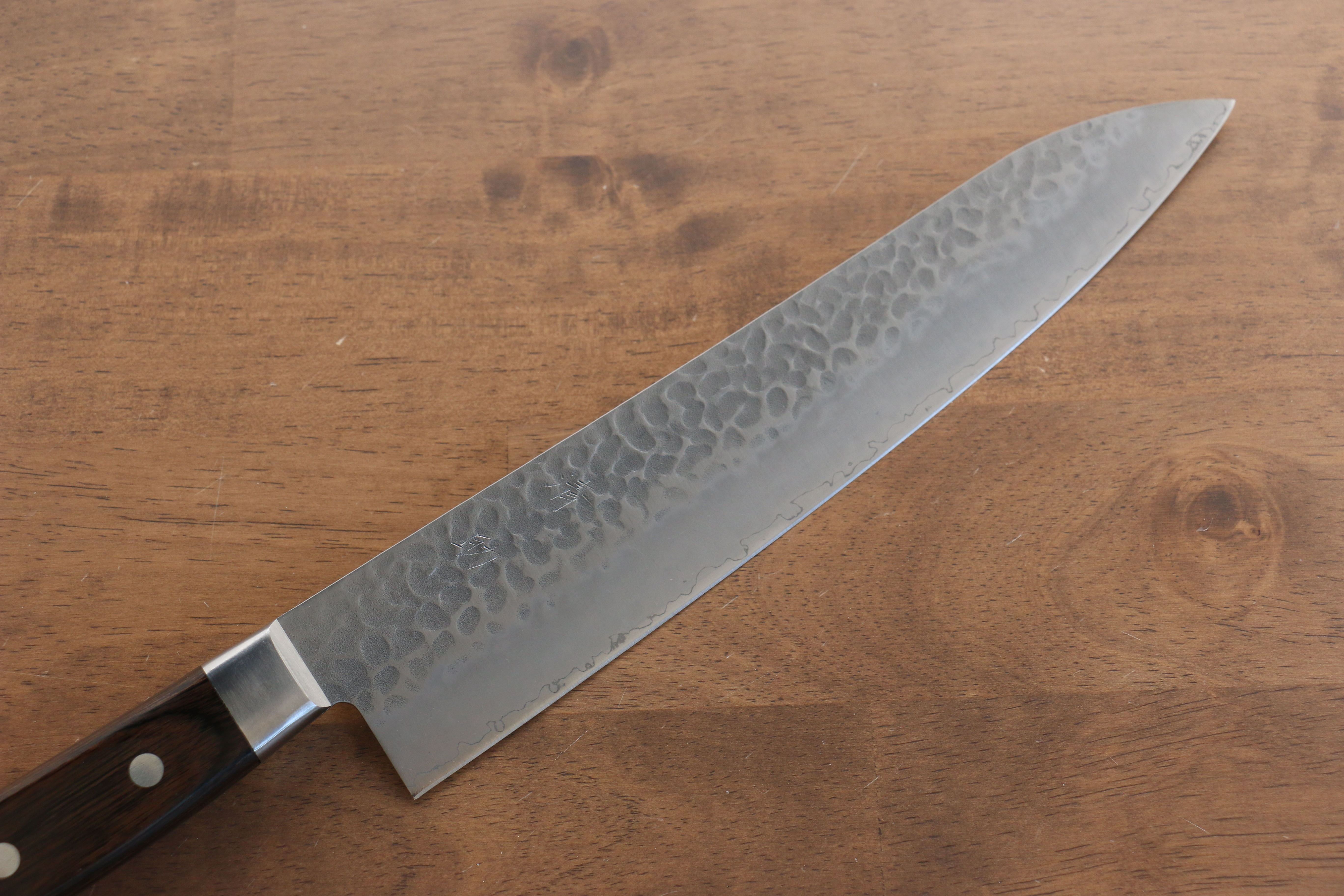 Seisuke AUS8 Hammered Gyuto 240mm Brown Pakkawood Handle - Seisuke Knife