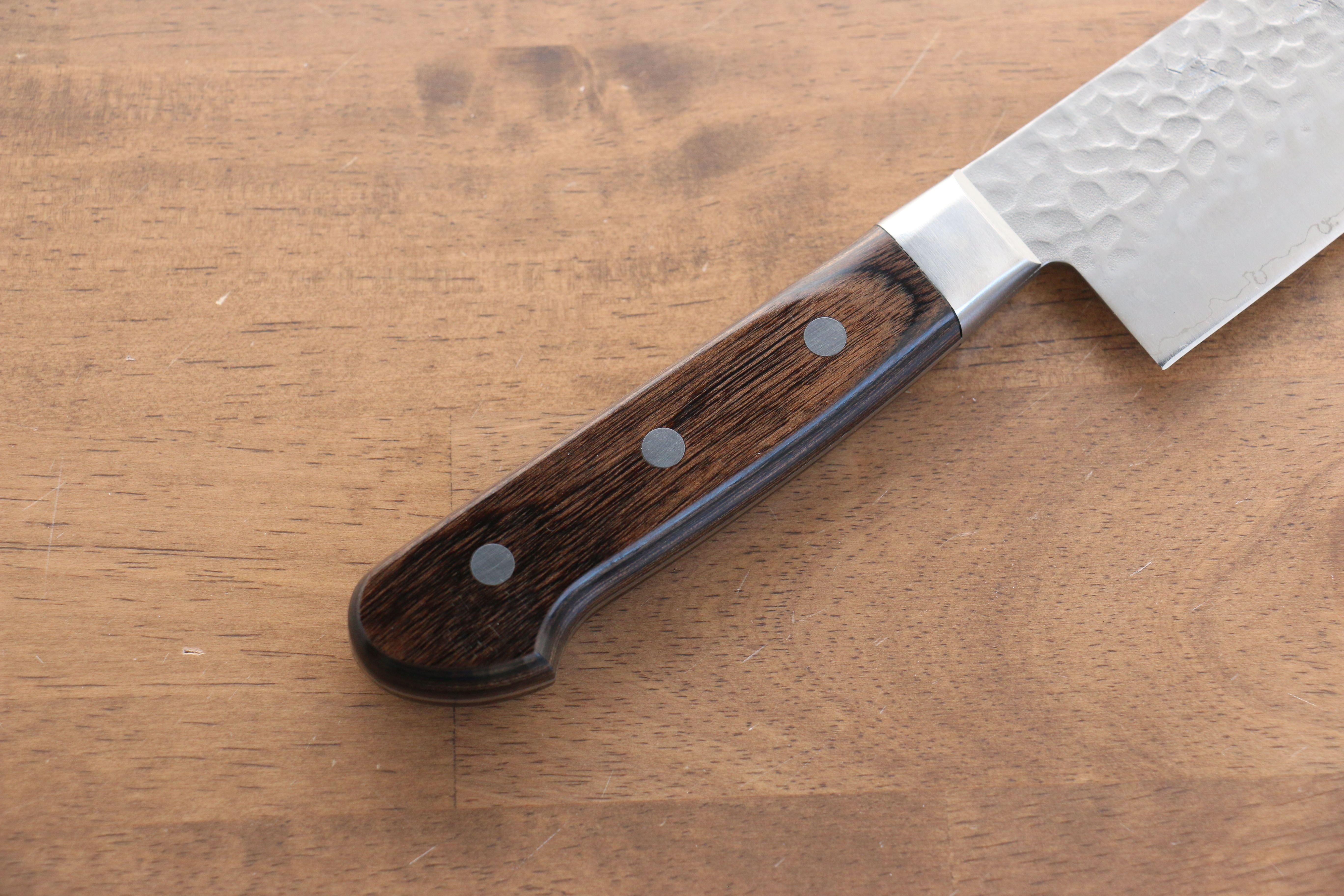 Seisuke AUS8 Hammered Gyuto 240mm Brown Pakkawood Handle - Seisuke Knife
