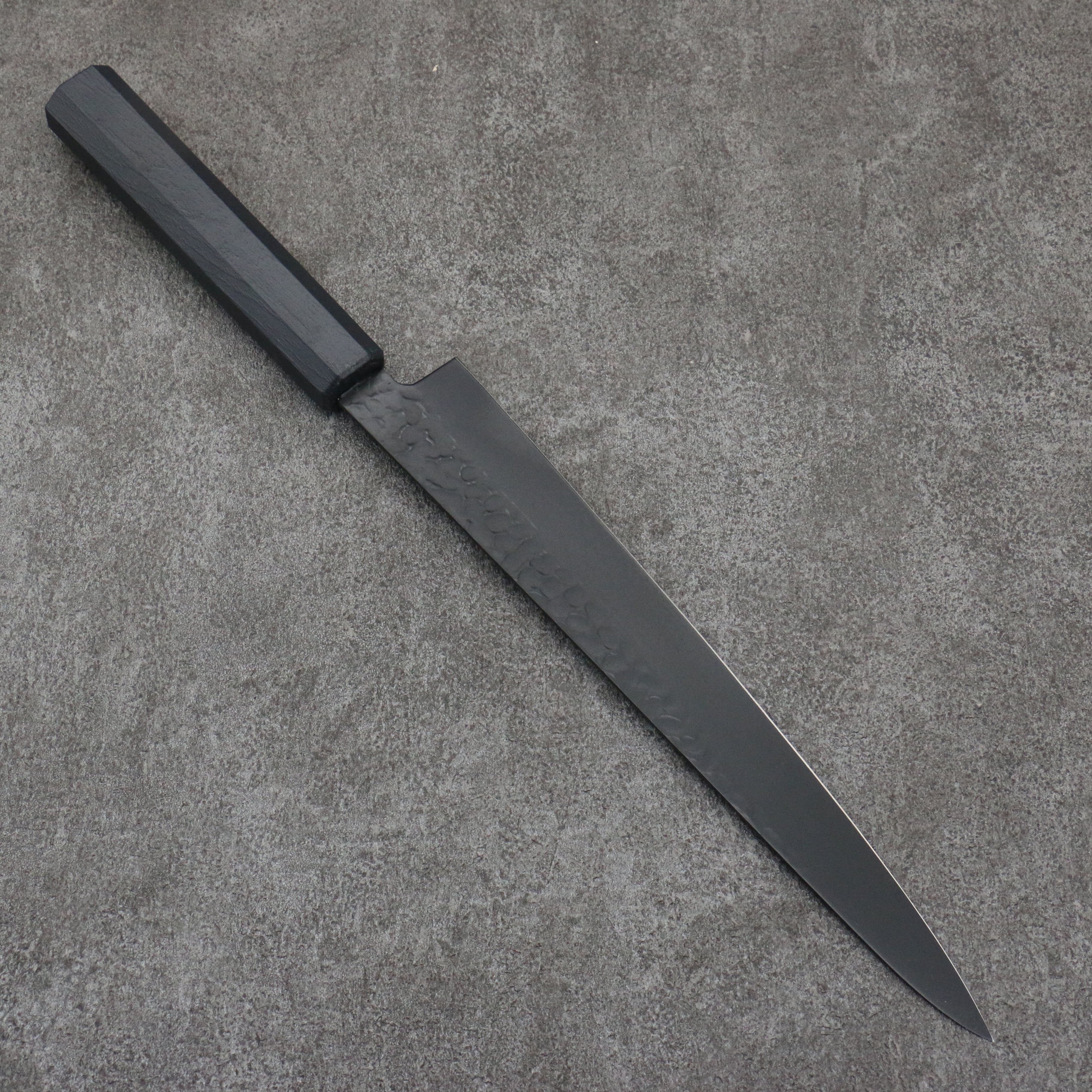 Sakai Takayuki Kurokage VG10 Hammered Teflon Coating Sujihiki  240mm Black Lacquered Handle - Seisuke Knife