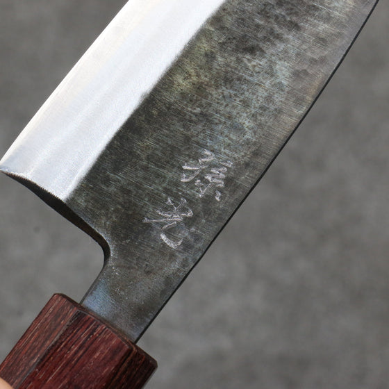 Fukube Shinbu Magomitsu Blue Steel No.2 Hammered Black Finished Deba  120mm Keyaki (Japanese Elm) Handle - Seisuke Knife