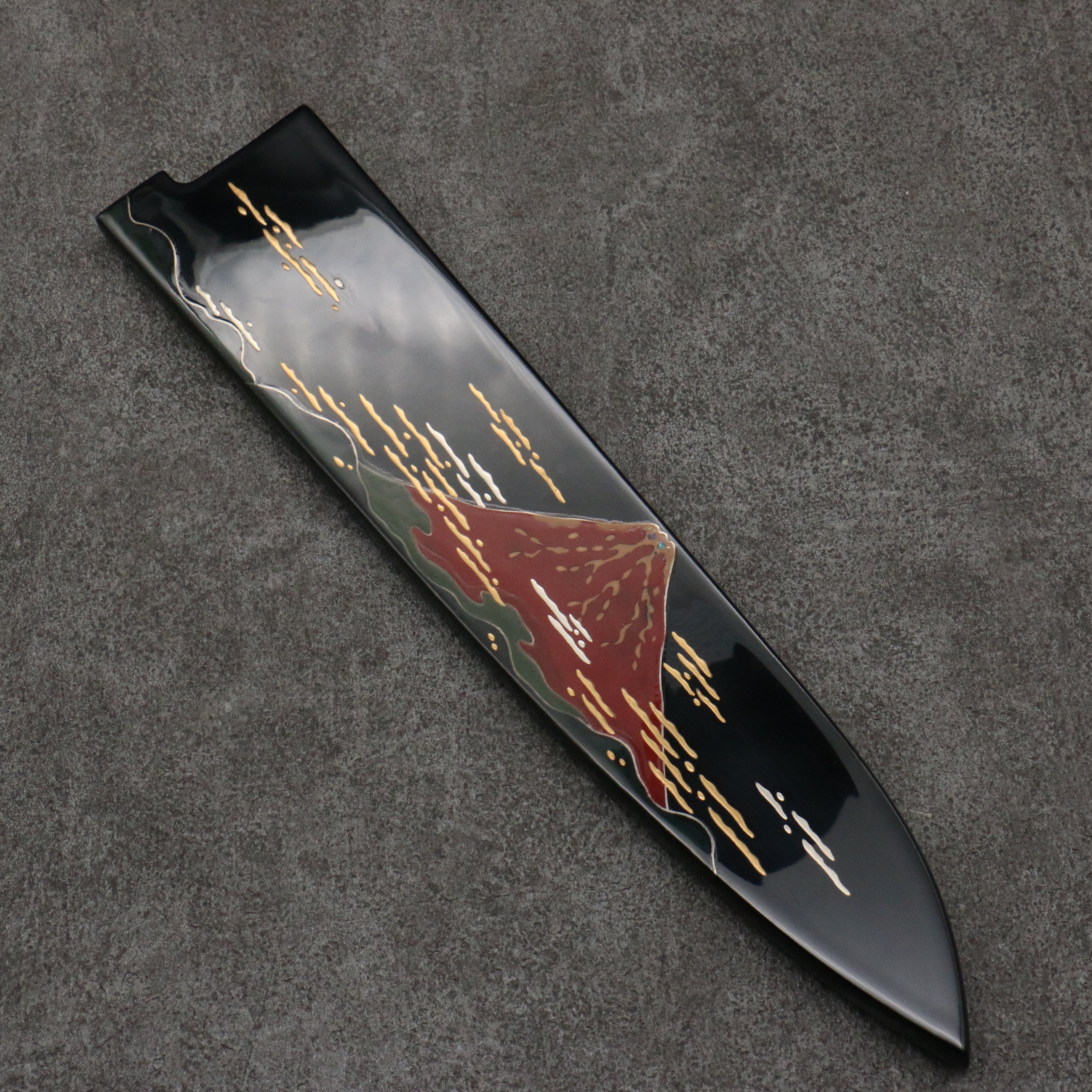 Takeshi Saji Maki-e Art Red Fuji Sheath SG2 Damascus Gyuto  270mm Maki-e Art Handle with Sheath - Seisuke Knife