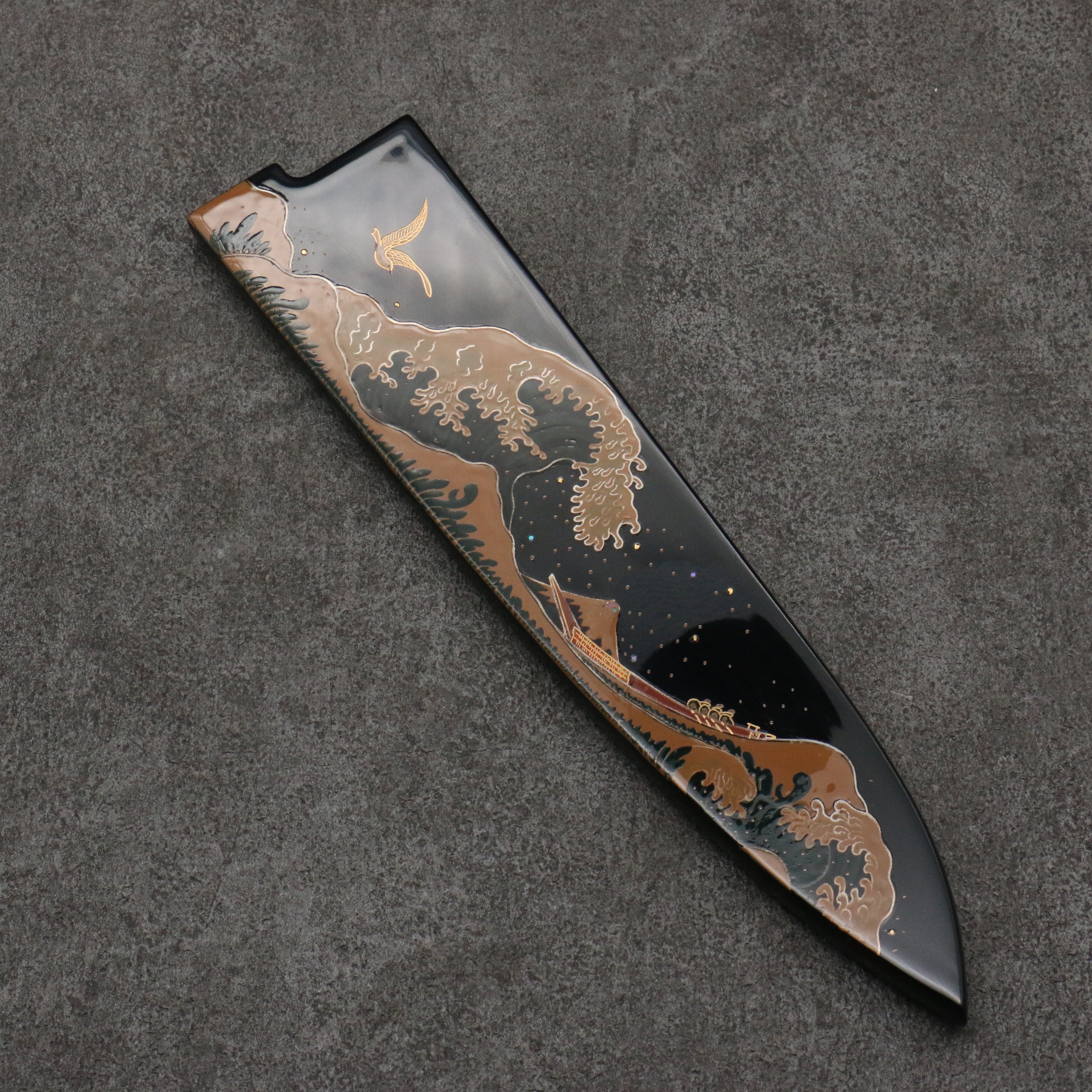 Takeshi Saji Maki-e Art Fuji and Waves Sheath SG2 Damascus Diamond Finish Gyuto  240mm Maki-e Art Handle with Sheath - Seisuke Knife