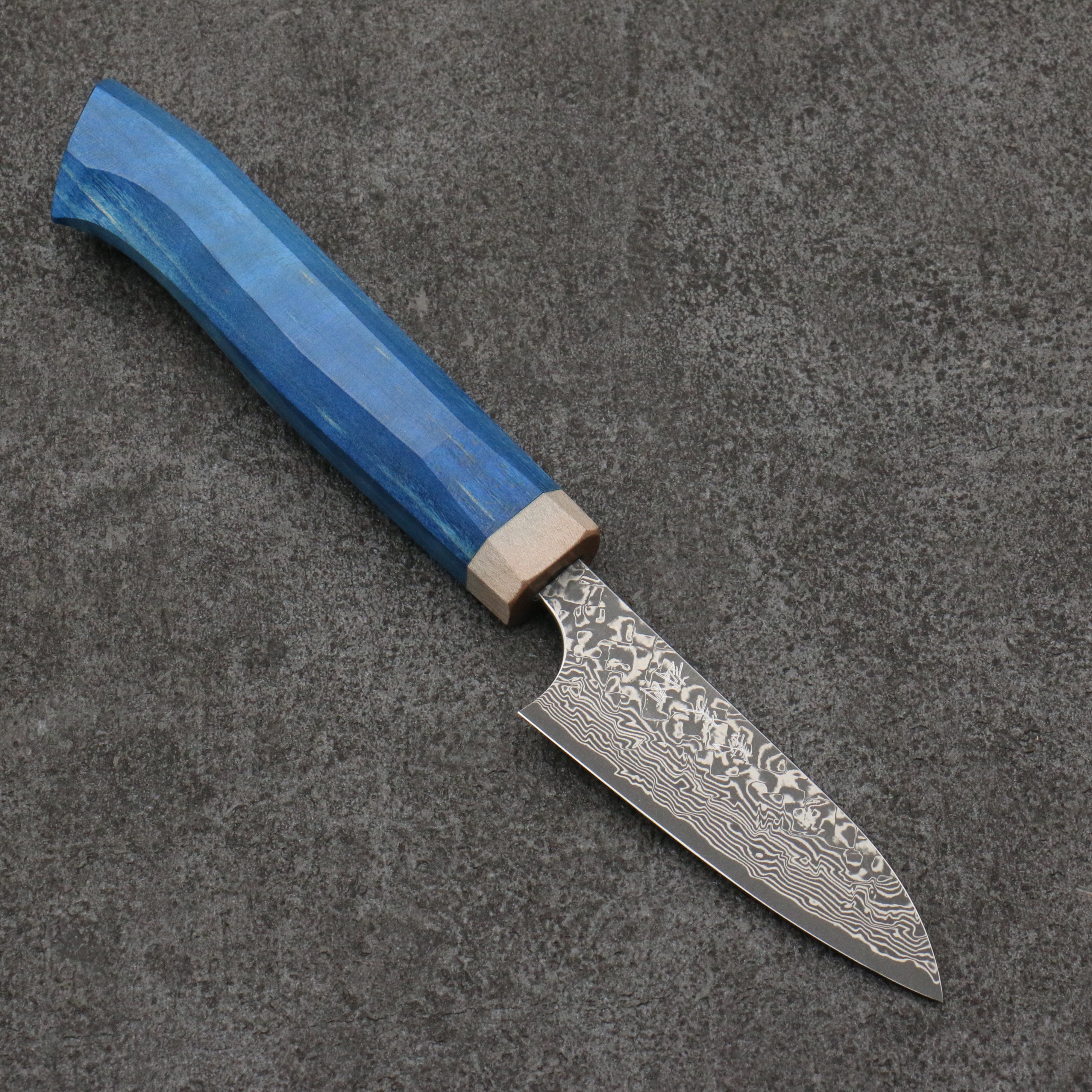 Yoshimi Kato VG10 Black Damascus Paring 75mm Blue Western-Style Handle - Seisuke Knife