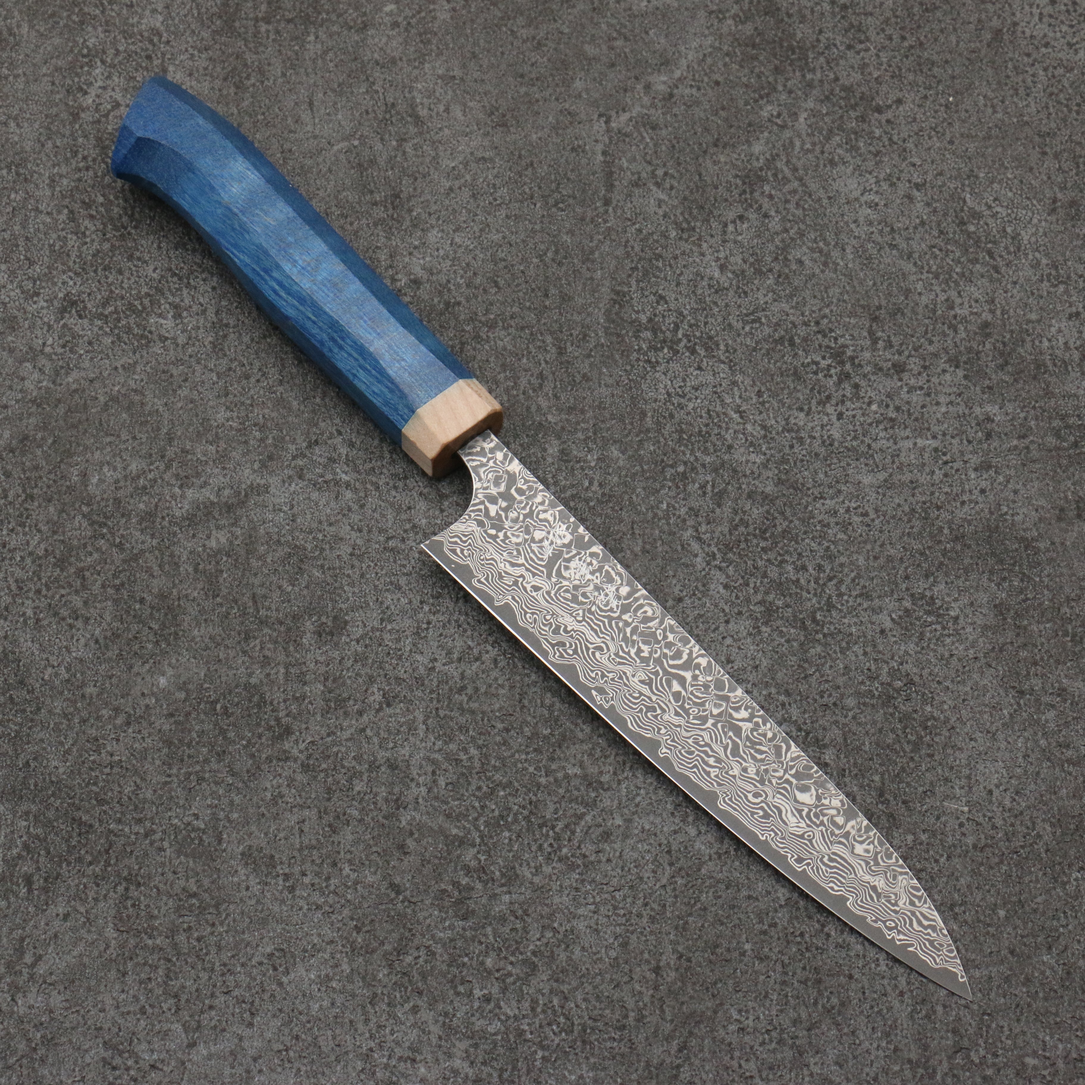 Yoshimi Kato VG10 Black Damascus Petty-Utility  150mm Western style (blue) Handle - Seisuke Knife