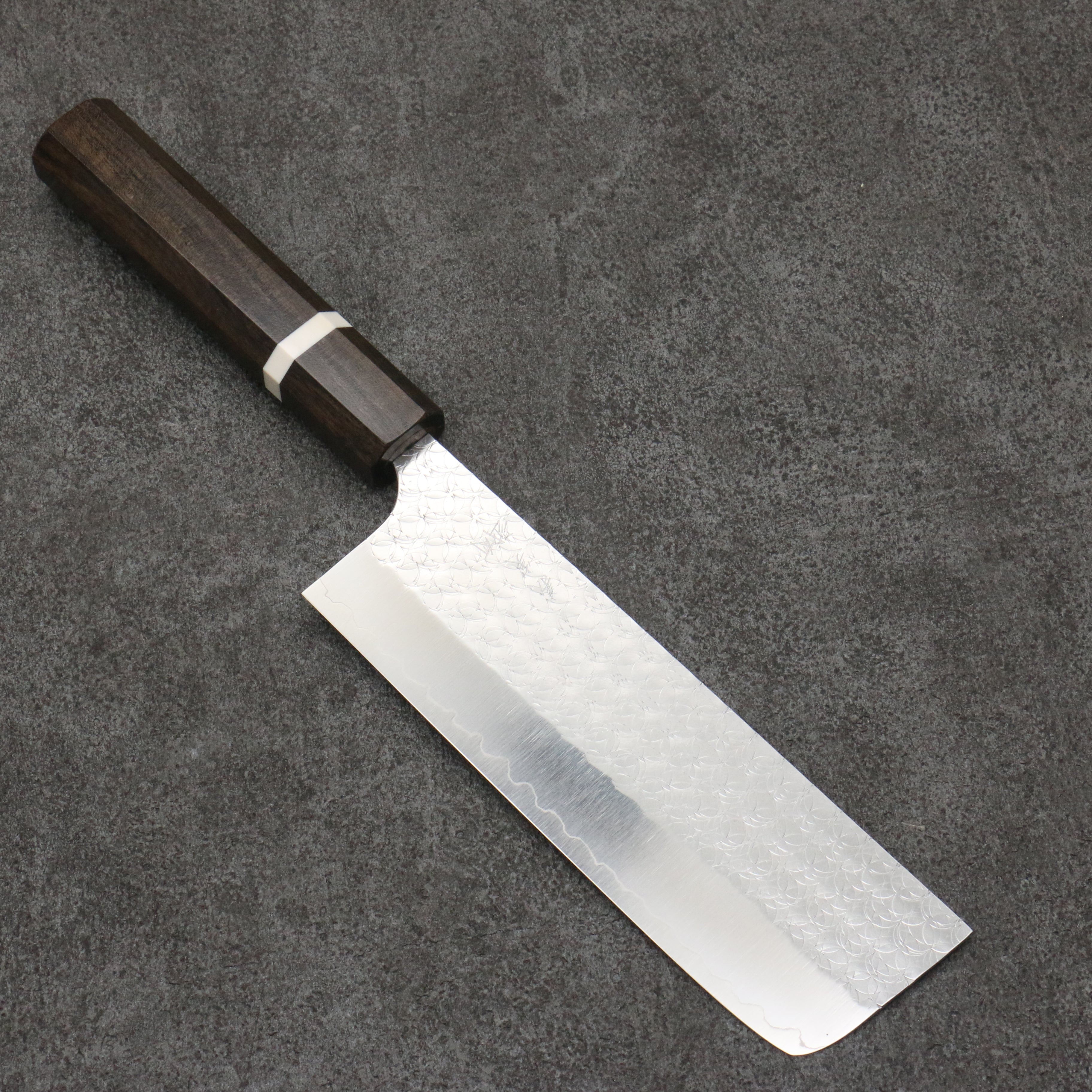 Yoshimi Kato Minamo SG2 Hammered Nakiri  165mm Sandalwood with White Ring Handle - Seisuke Knife
