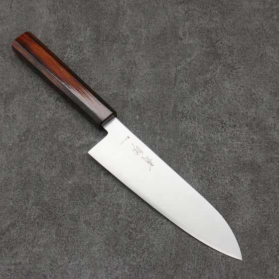 Seisuke Blue Super Migaki Polish Finish Santoku  180mm Burnt Wood Lacquered Handle - Seisuke Knife