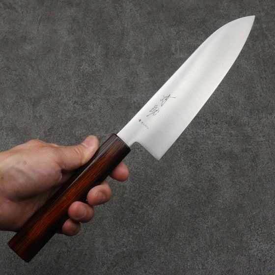 Seisuke Blue Super Migaki Polish Finish Santoku  180mm Burnt Wood Lacquered Handle - Seisuke Knife