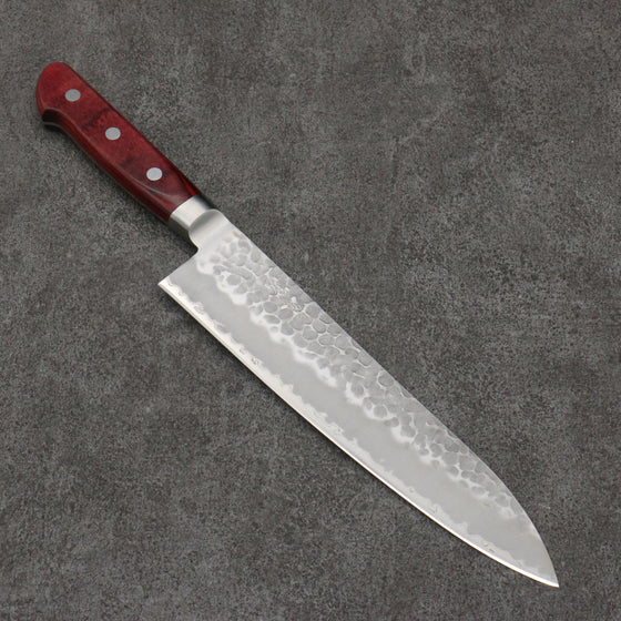 Seisuke Blue Super Hammered Gyuto  210mm Red Pakka wood Handle - Seisuke Knife