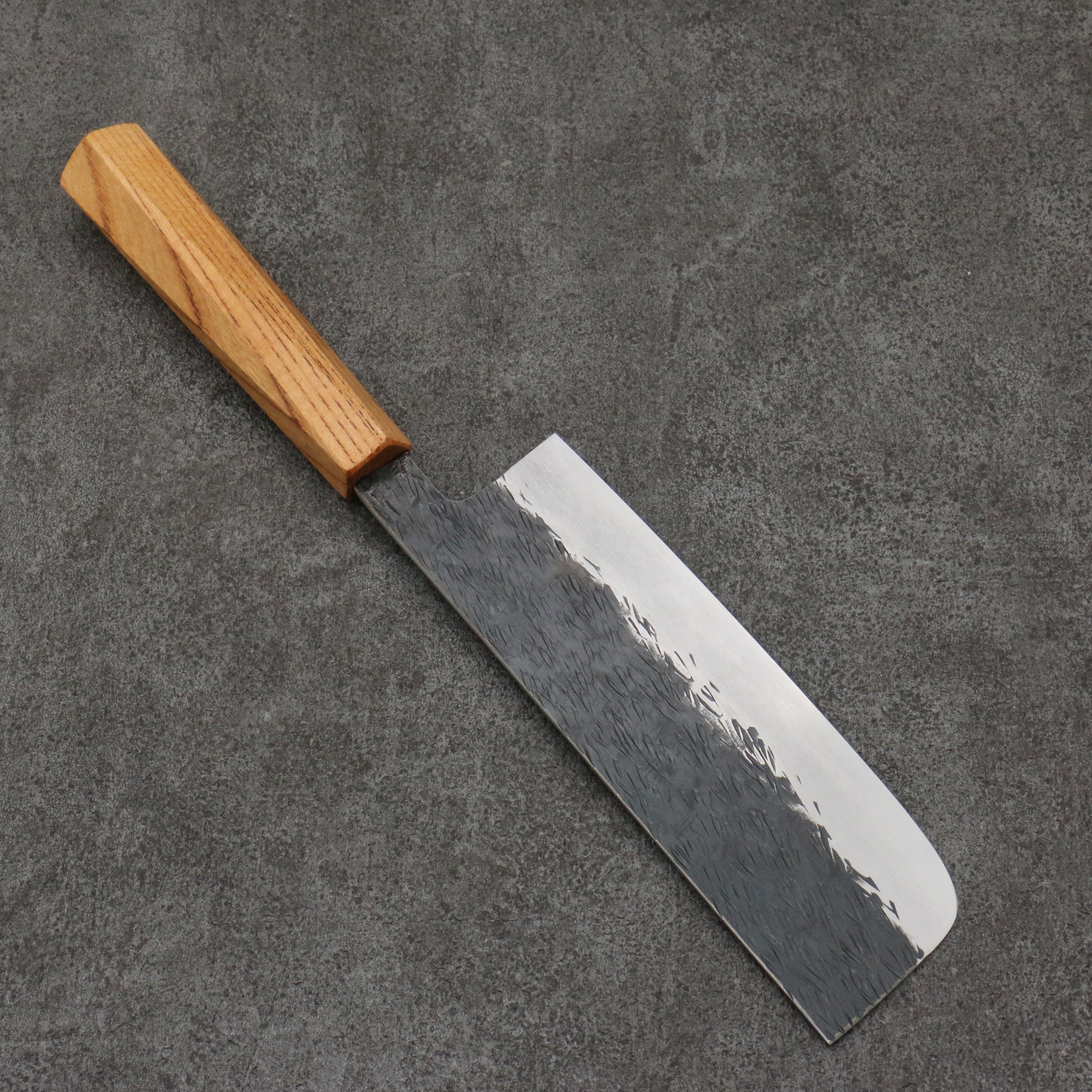Isamitsu Abe White Steel No.1 Hammered Nakiri 165mm Pentagonal Oak Handle - Seisuke Knife