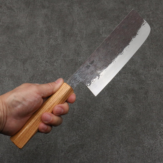 Isamitsu Abe White Steel No.1 Hammered Nakiri  165mm Oak (pentagonal) Handle - Seisuke Knife