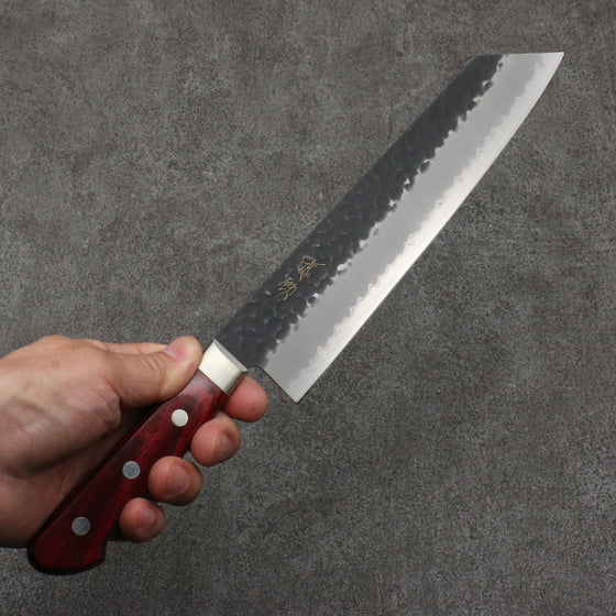 Seisuke Blue Super Hammered Kurouchi Kiritsuke Gyuto  210mm Red Pakka wood Handle - Seisuke Knife