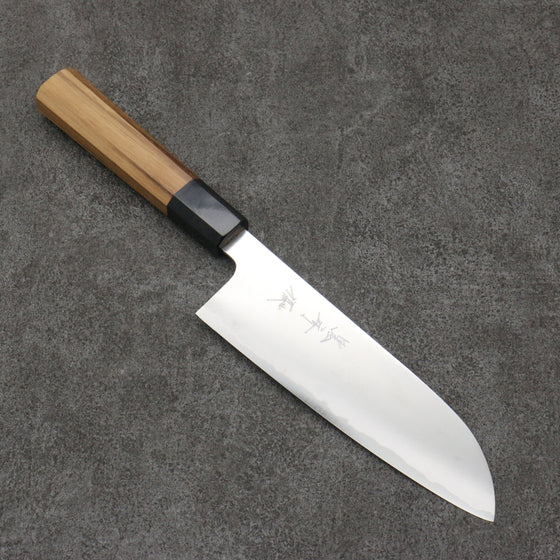 Yu Kurosaki Blue Super Migaki Polish Finish Santoku  165mm Teak (ferrule: Black Water Buffalo Horn) Handle - Seisuke Knife