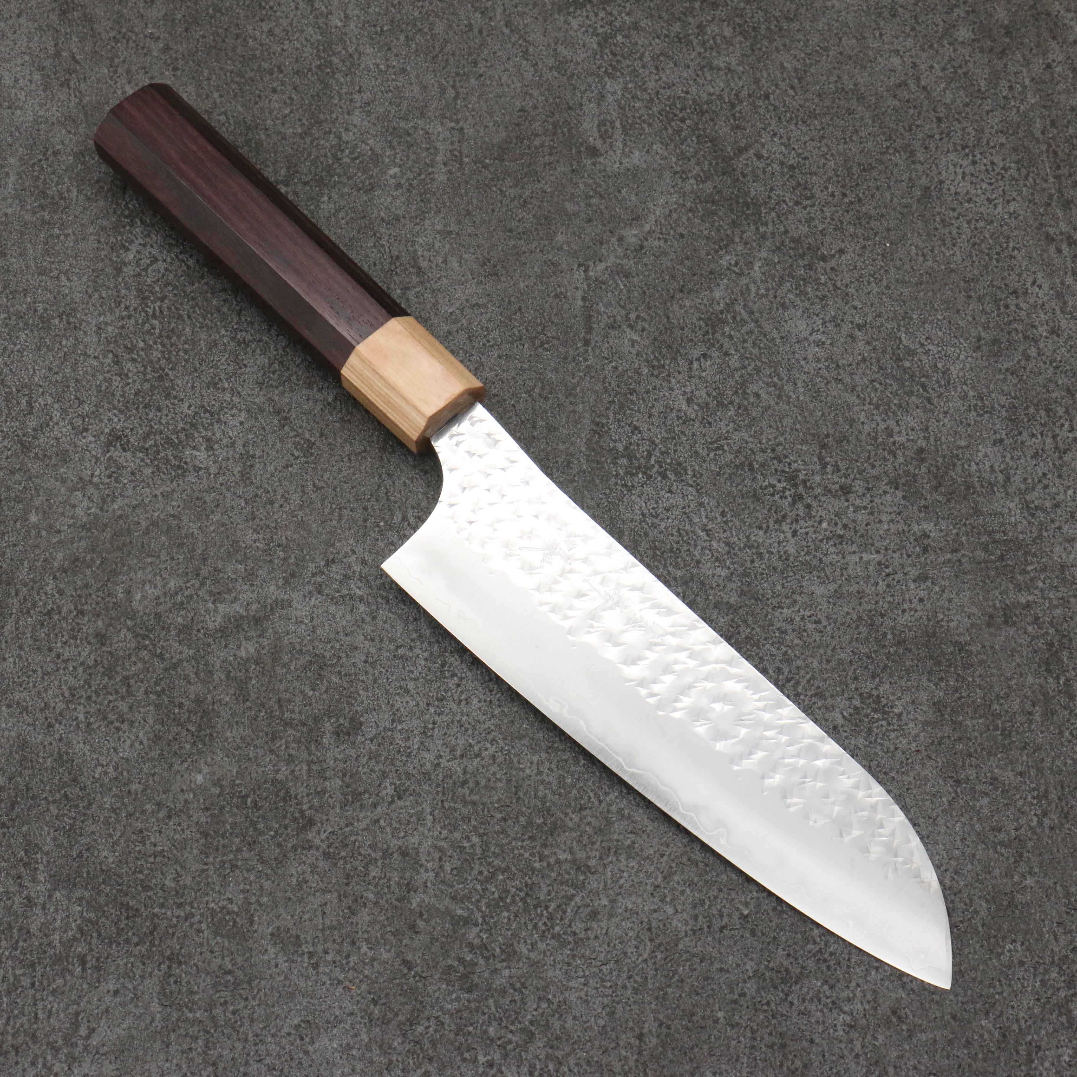 Yu Kurosaki Senko Ryu SG2 Hammered Santoku  170mm Rosewood (Ferrule: White Pakka Wood) Handle - Seisuke Knife