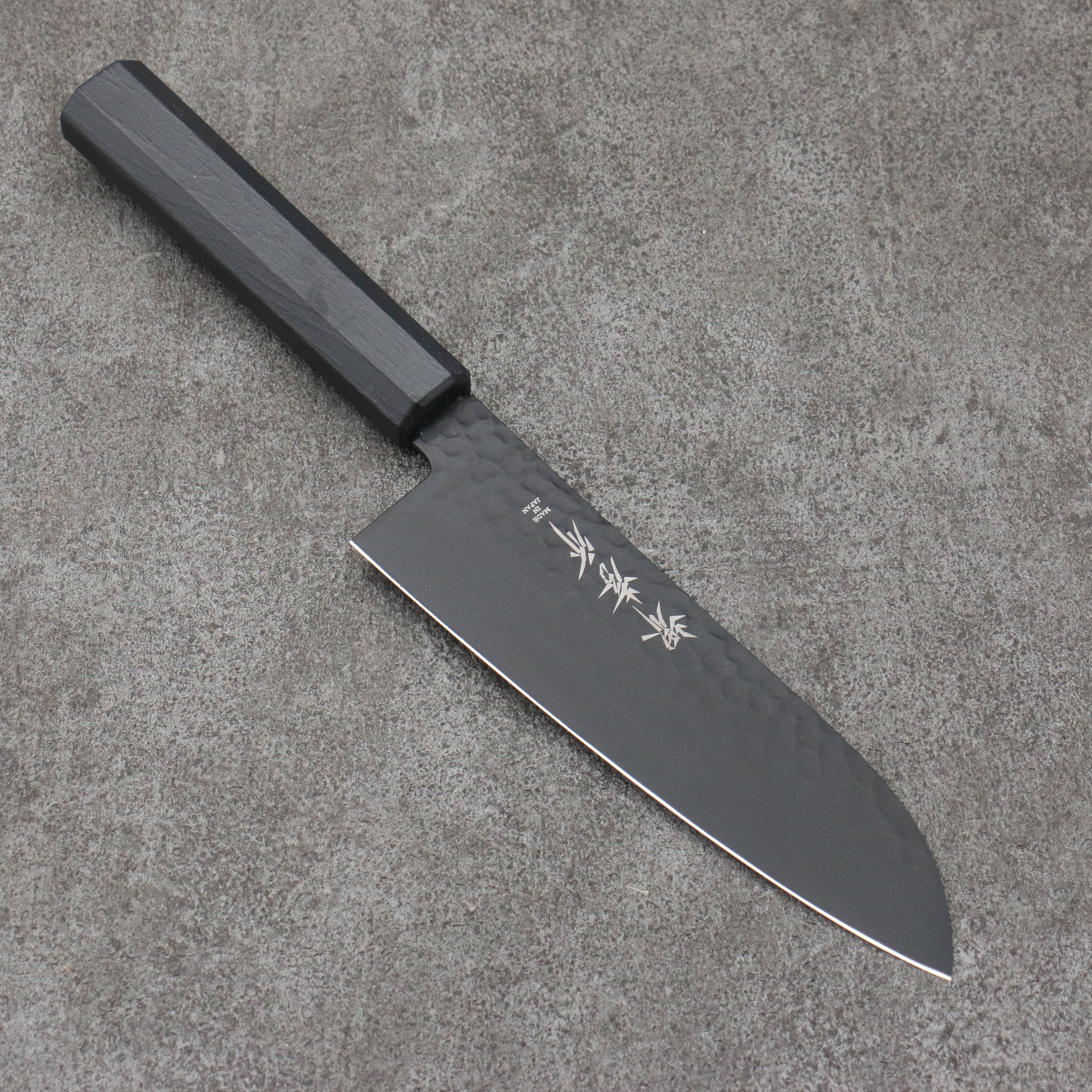 Sakai Takayuki Kurokage VG10 Hammered Teflon Coating Santoku  170mm Black Lacquered Handle - Seisuke Knife