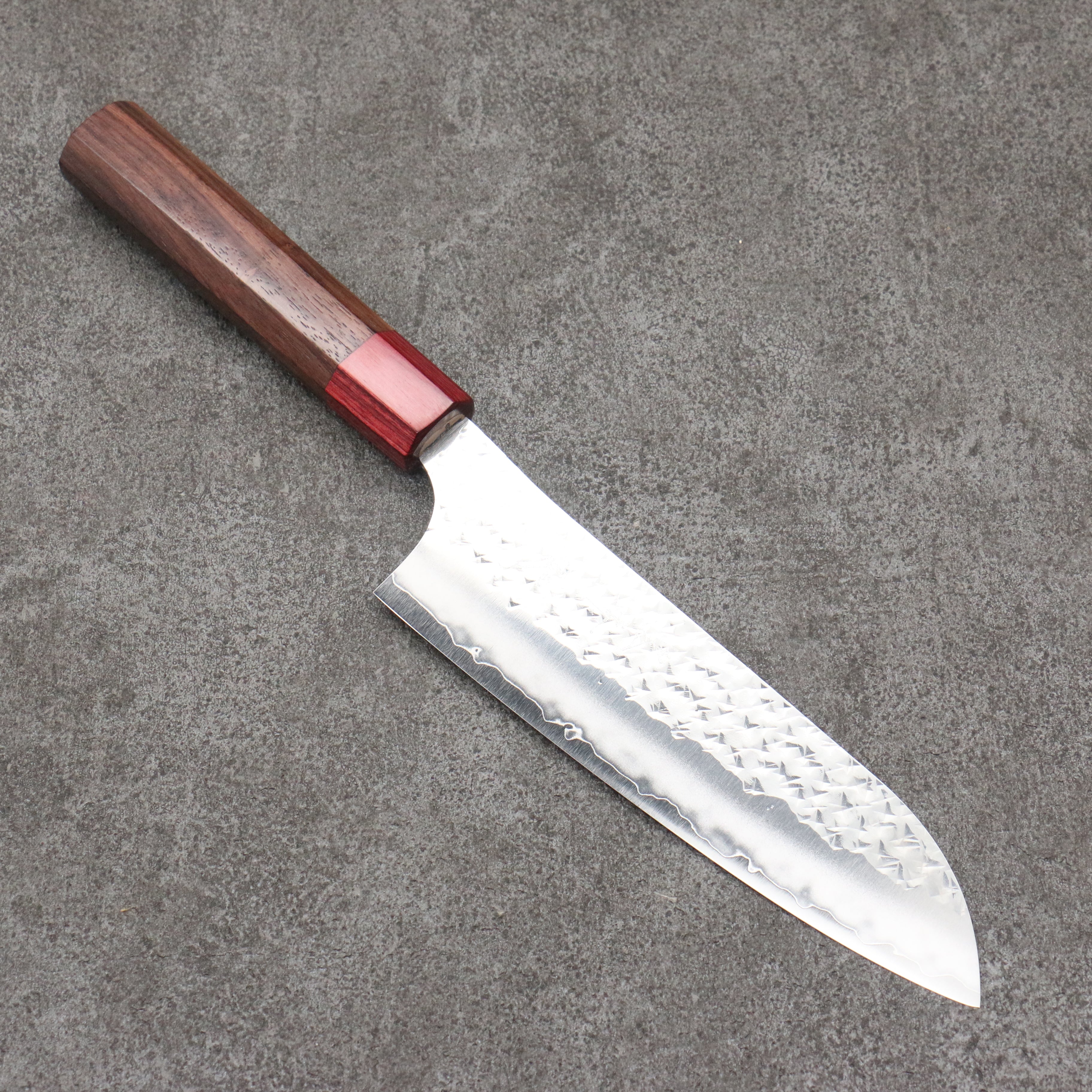 Yu Kurosaki Senko Ryu SG2 Hammered Santoku  170mm Rosewood (ferrule: Red Pakka wood) Handle - Seisuke Knife