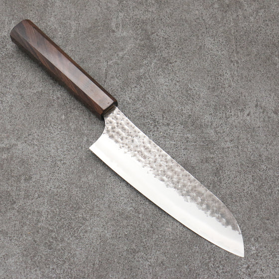 Yu Kurosaki Senko Ei Blue Super Hammered Black Finished Santoku  165mm Ebony Wood Handle - Seisuke Knife