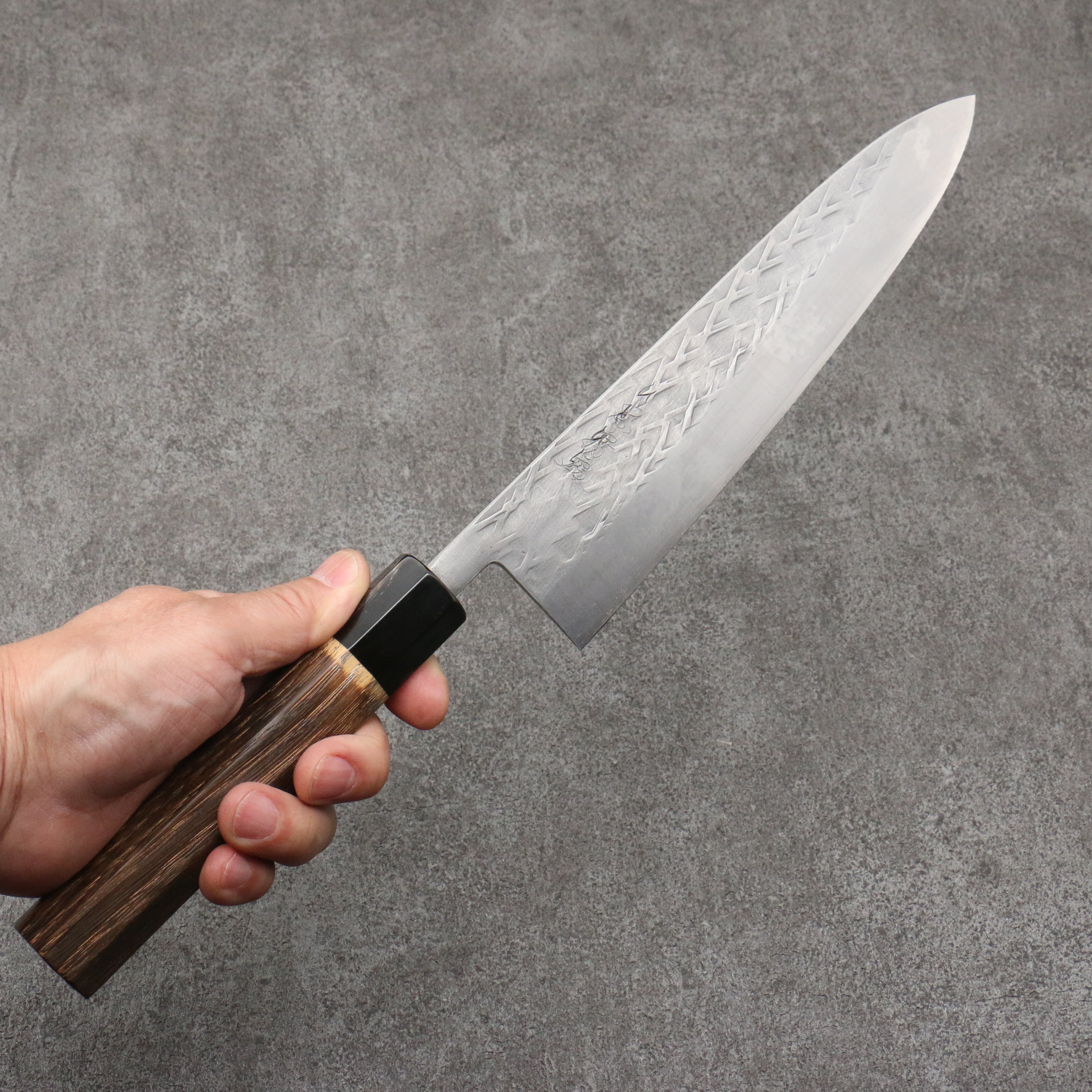 Tadafusa SLD Hammered Gyuto  210mm Burnt Walnut Handle - Seisuke Knife