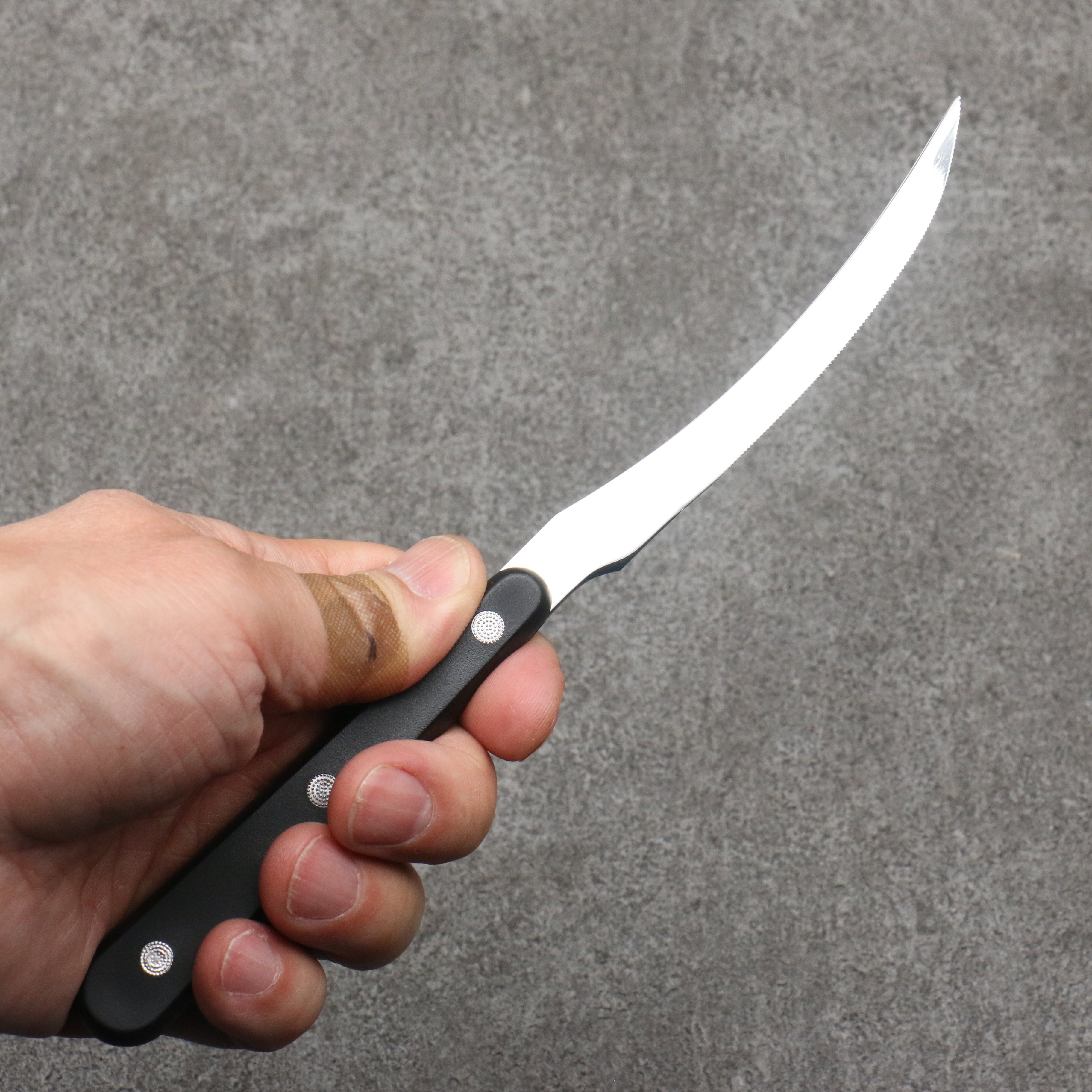 Kanetsune Stainless Steel Tomato Slicer  110mm Black Plastic Handle - Seisuke Knife