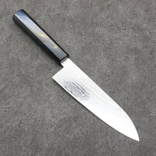  Kajin Cobalt Special Steel Damascus Santoku  180mm Dark Blue and Gold Lacquered Handle - Seisuke Knife