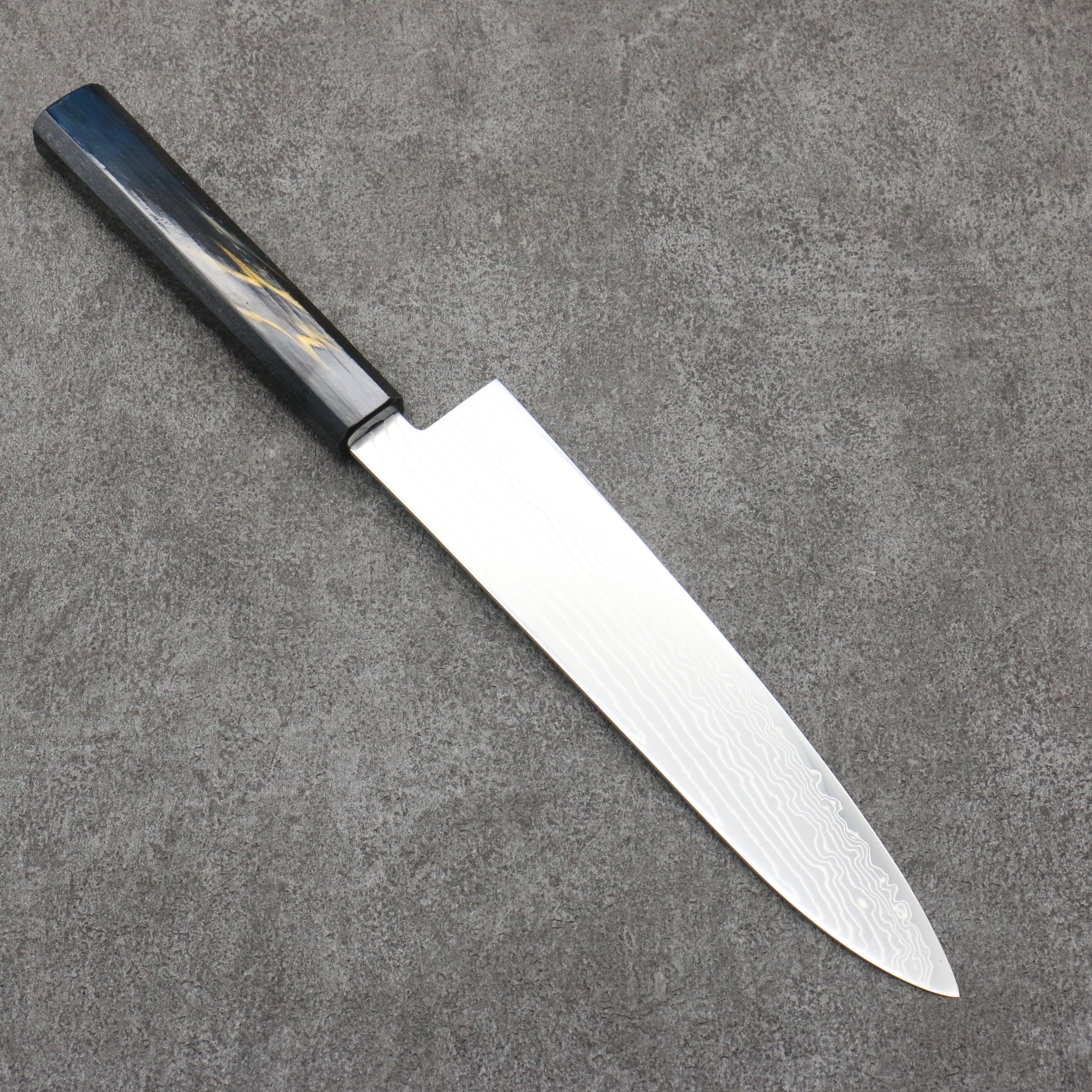 Kajin Cobalt Special Steel Damascus Gyuto 210mm Dark Blue and Gold Lacquered Handle - Seisuke Knife