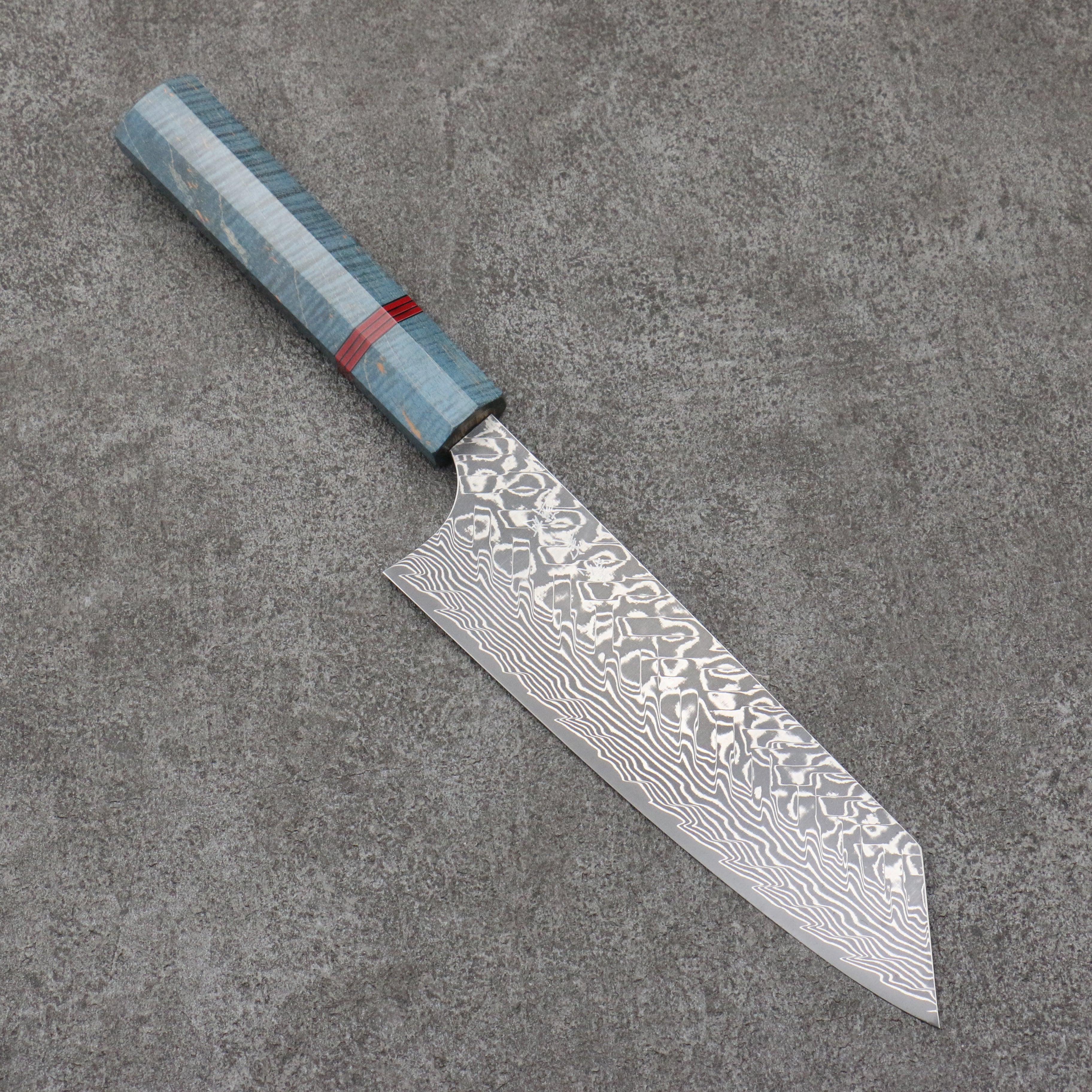 Yoshimi Kato SG2 Black Damascus Bunka  165mm Blue Stablized Wood Handle - Seisuke Knife