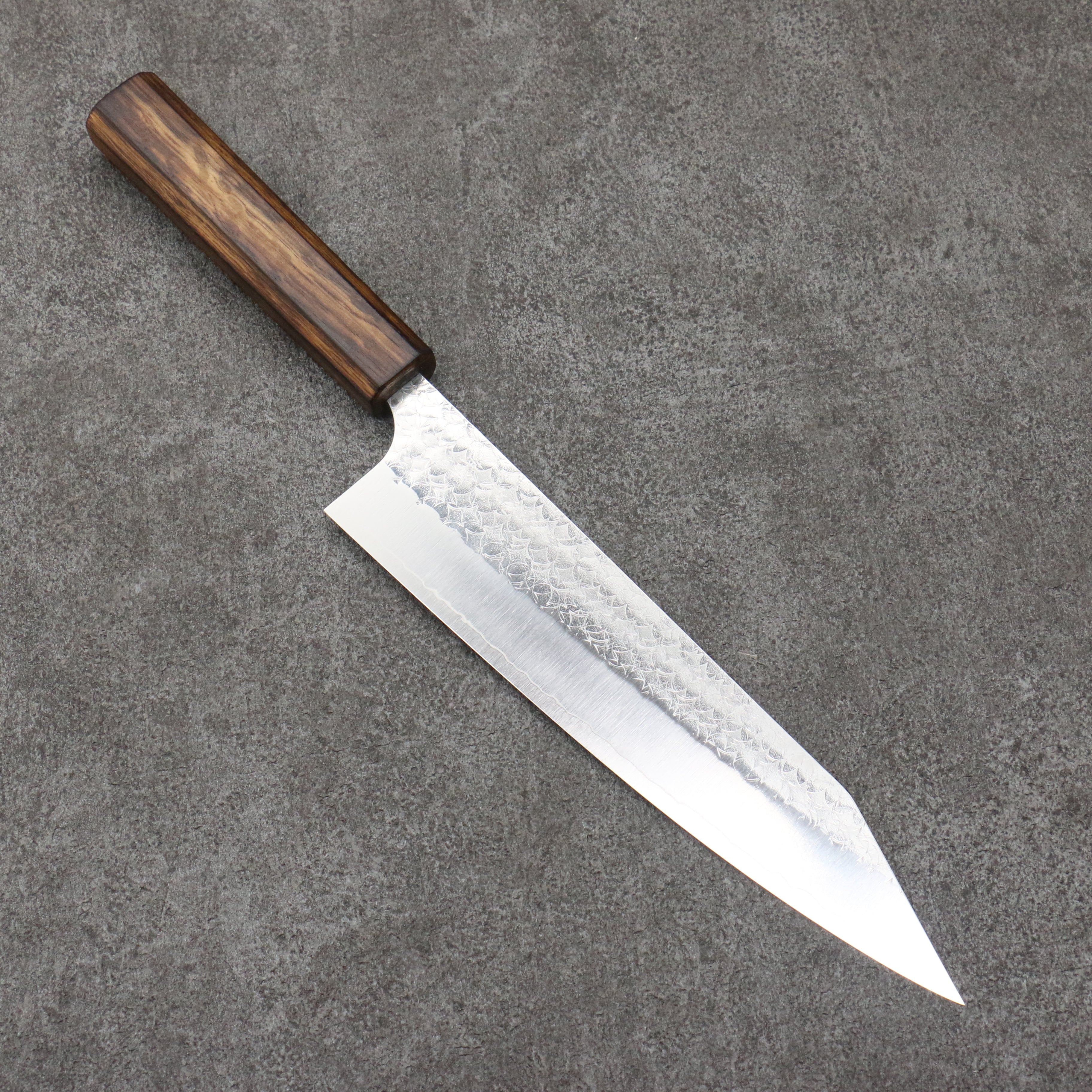 Yoshimi Kato Minamo SG2 Hammered Kiritsuke Gyuto  210mm Burnt Oak Handle - Seisuke Knife