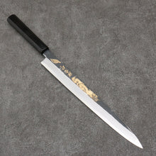  Sakai Takayuki Gold Filled Engraving by Kubota Shouryu White Steel No.2 Black Finished Yanagiba  300mm Ebony Wood Handle - Seisuke Knife