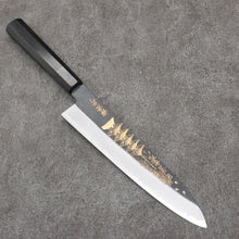  Sakai Takayuki Gold Filled Engraving by Kubota Gojunotou White Steel No.2 Black Finished Gyuto  240mm Ebony Wood Handle - Seisuke Knife