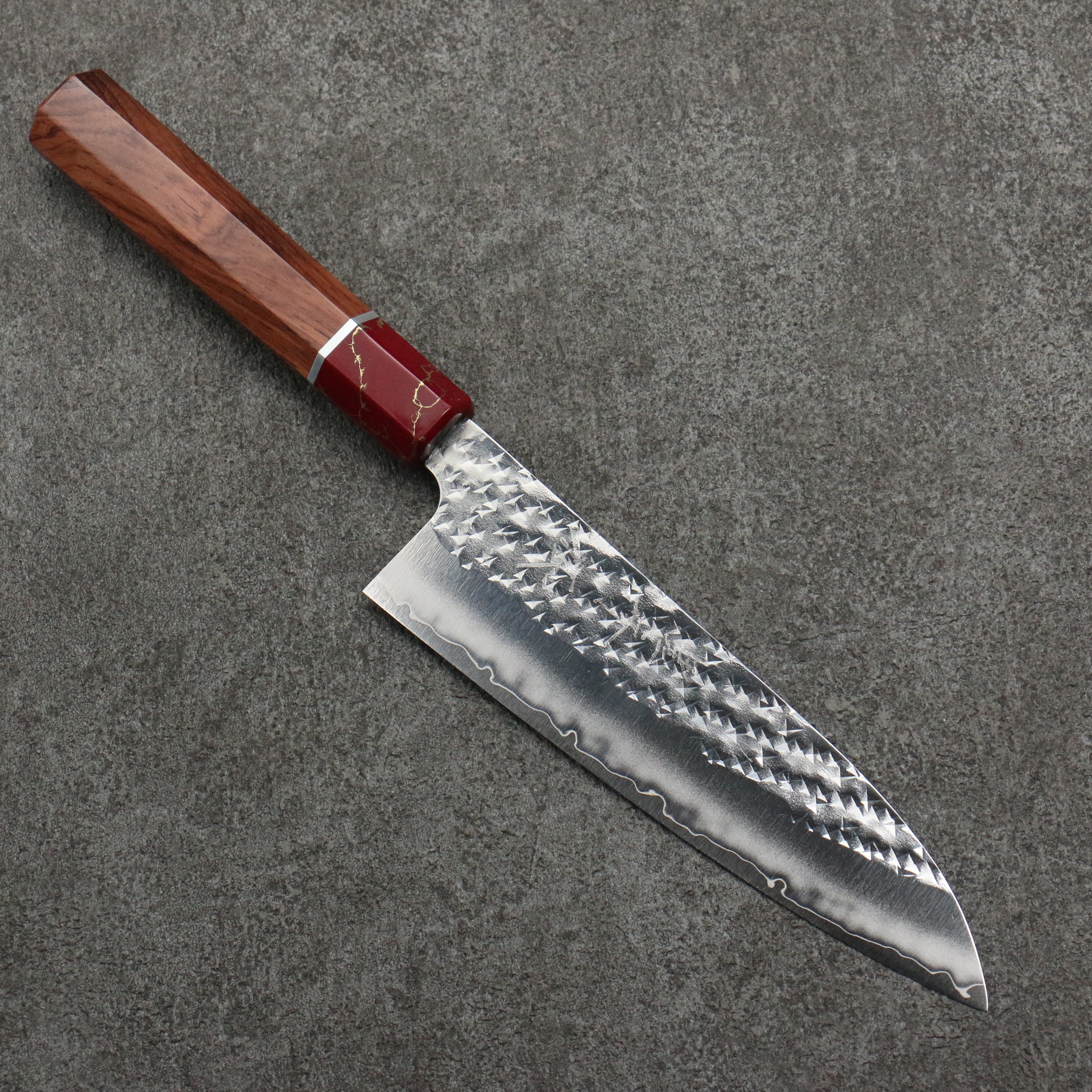Yu Kurosaki Senko Ryu SG2 Hammered Small Santoku  150mm Rosewood (Ferrule: Red Turquoise) Handle - Seisuke Knife