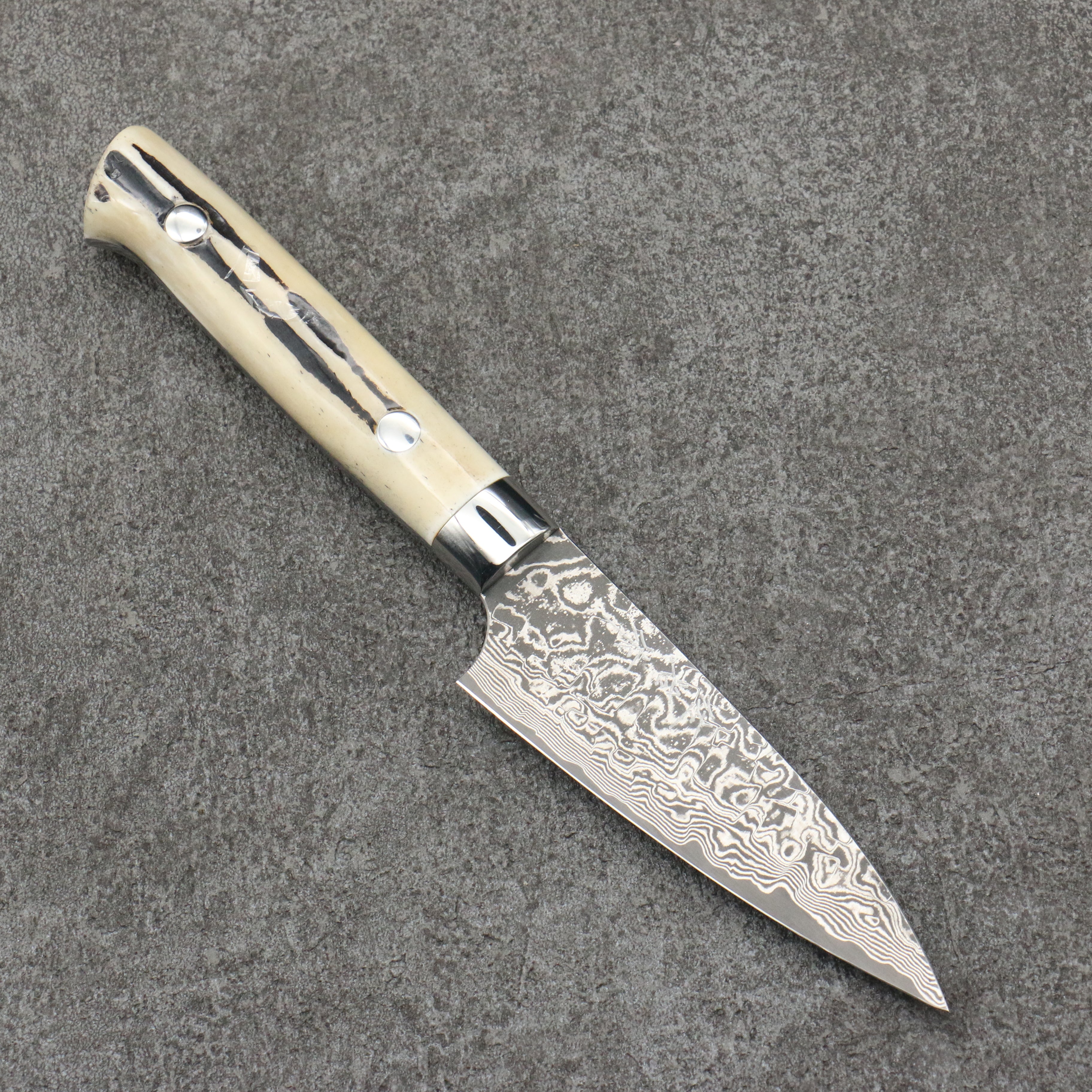 Takeshi Saji SG2 Black Damascus Petty-Utility  90mm White Deer Horn Handle - Seisuke Knife