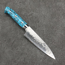  Takeshi Saji SG2 Diamond Finish Damascus Petty-Utility  130mm Blue Turquoise Handle - Seisuke Knife