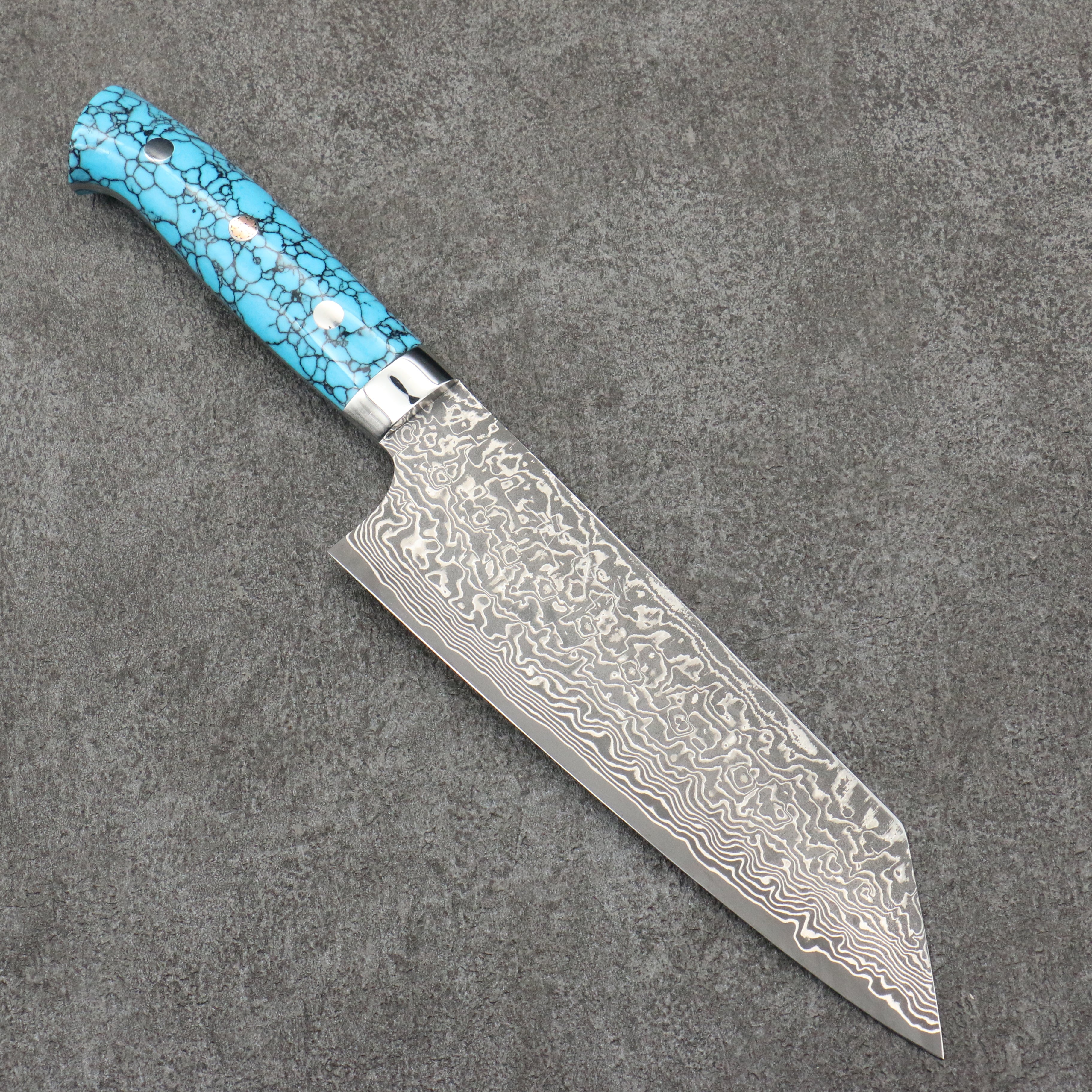 Takeshi Saji SG2 Black Damascus Bunka  170mm Blue Turquoise Handle - Seisuke Knife