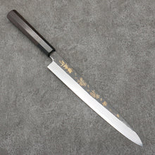  Sakai Takayuki Gold Filled Engraving by Kubota Sakura White Steel No.2 Black Finished Yanagiba  240mm Ebony Wood Handle - Seisuke Knife