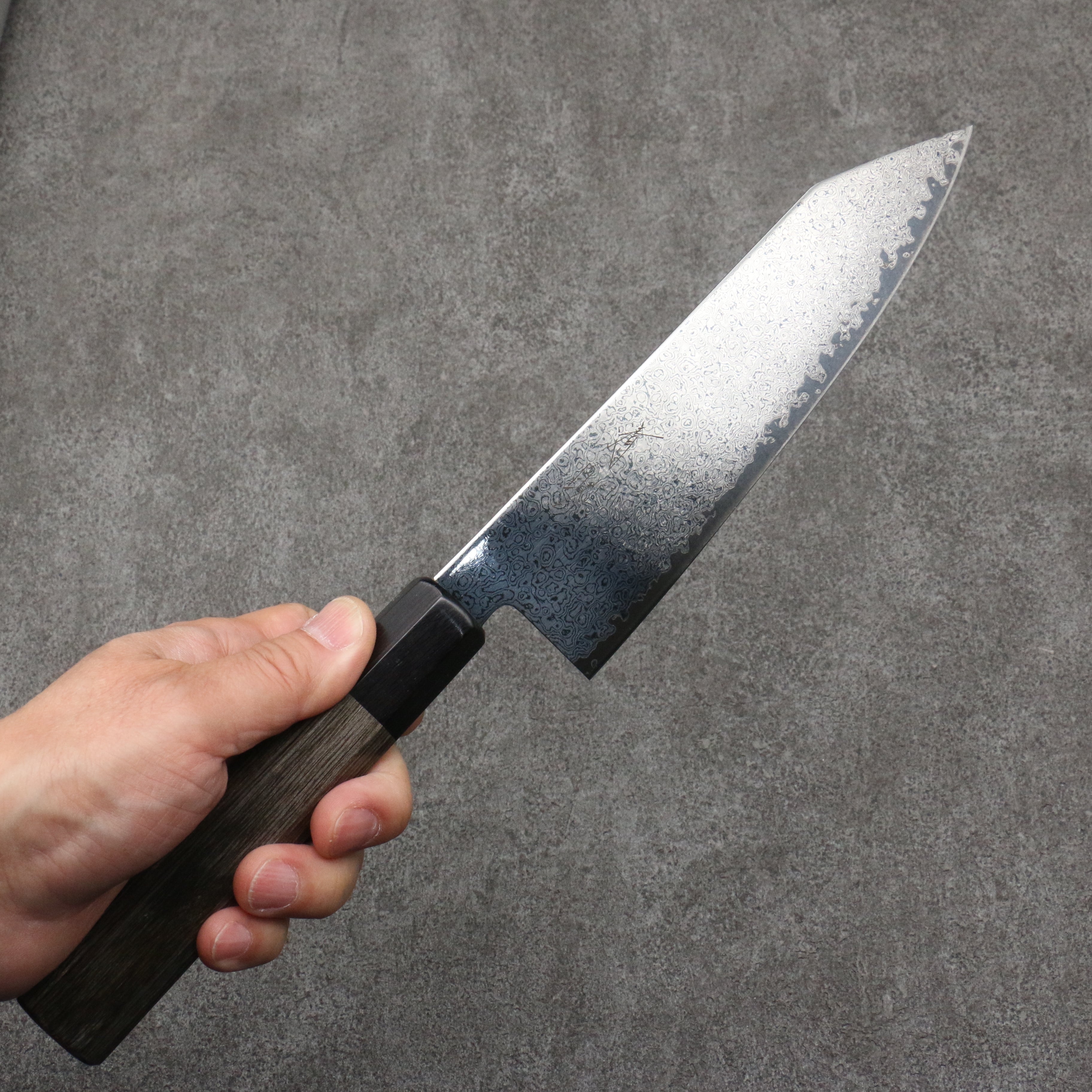 Seisuke VG10 Black Damascus Mirrored Finish Kiritsuke Santoku  180mm Gray Pakka wood Handle - Seisuke Knife