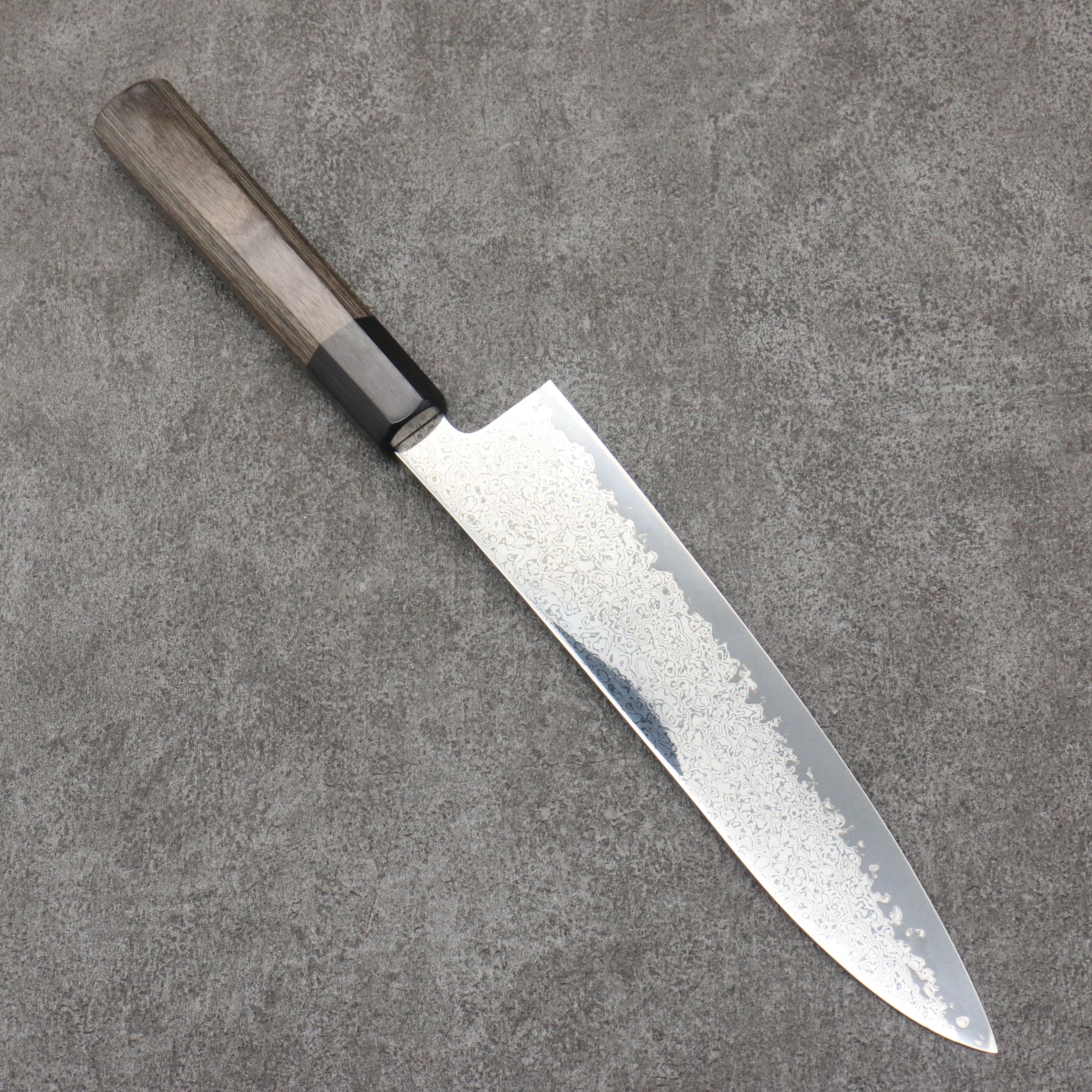 Seisuke VG10 Black Damascus Mirrored Finish Gyuto  210mm Gray Pakka wood Handle - Seisuke Knife