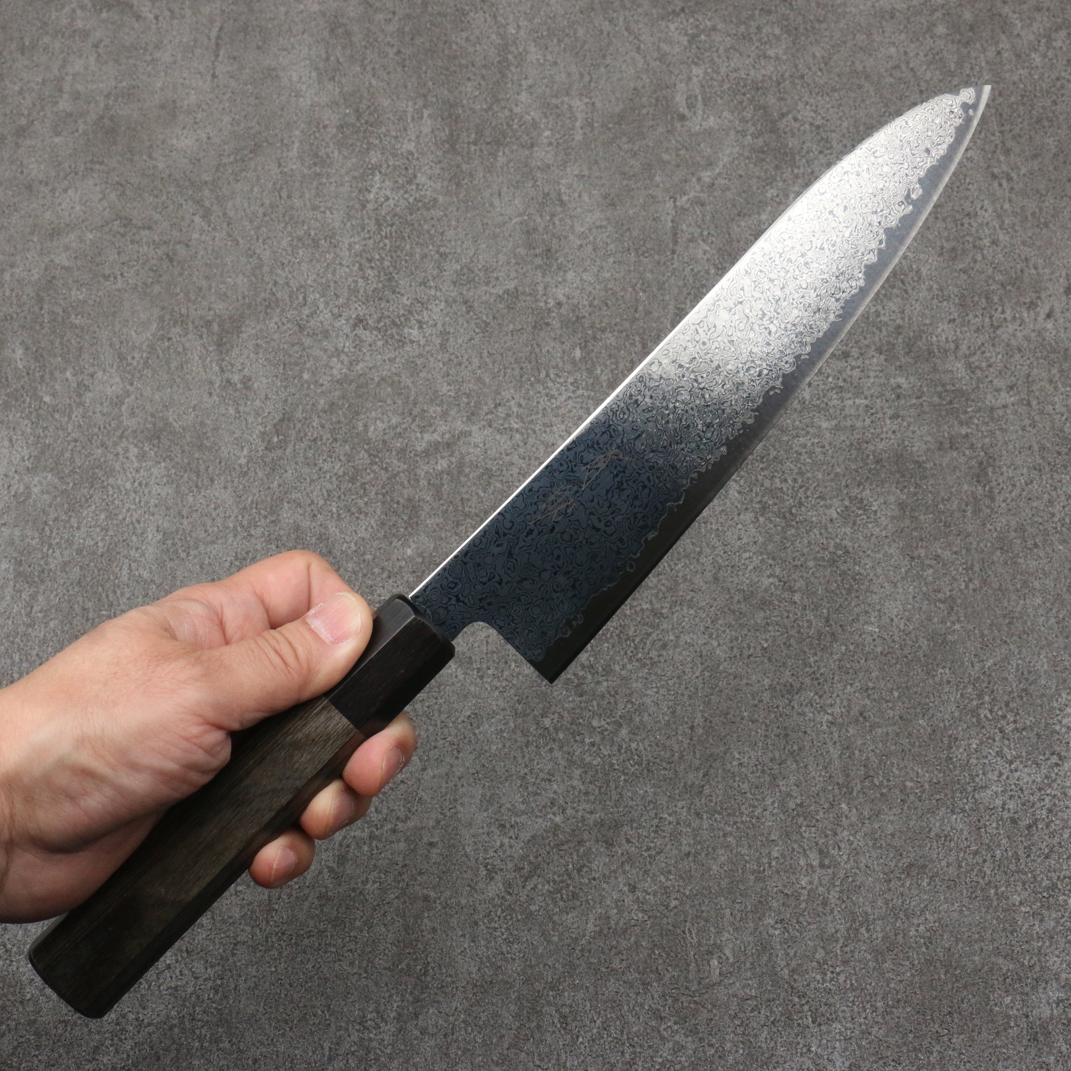 Seisuke VG10 Black Damascus Mirrored Finish Gyuto  210mm Gray Pakka wood Handle - Seisuke Knife