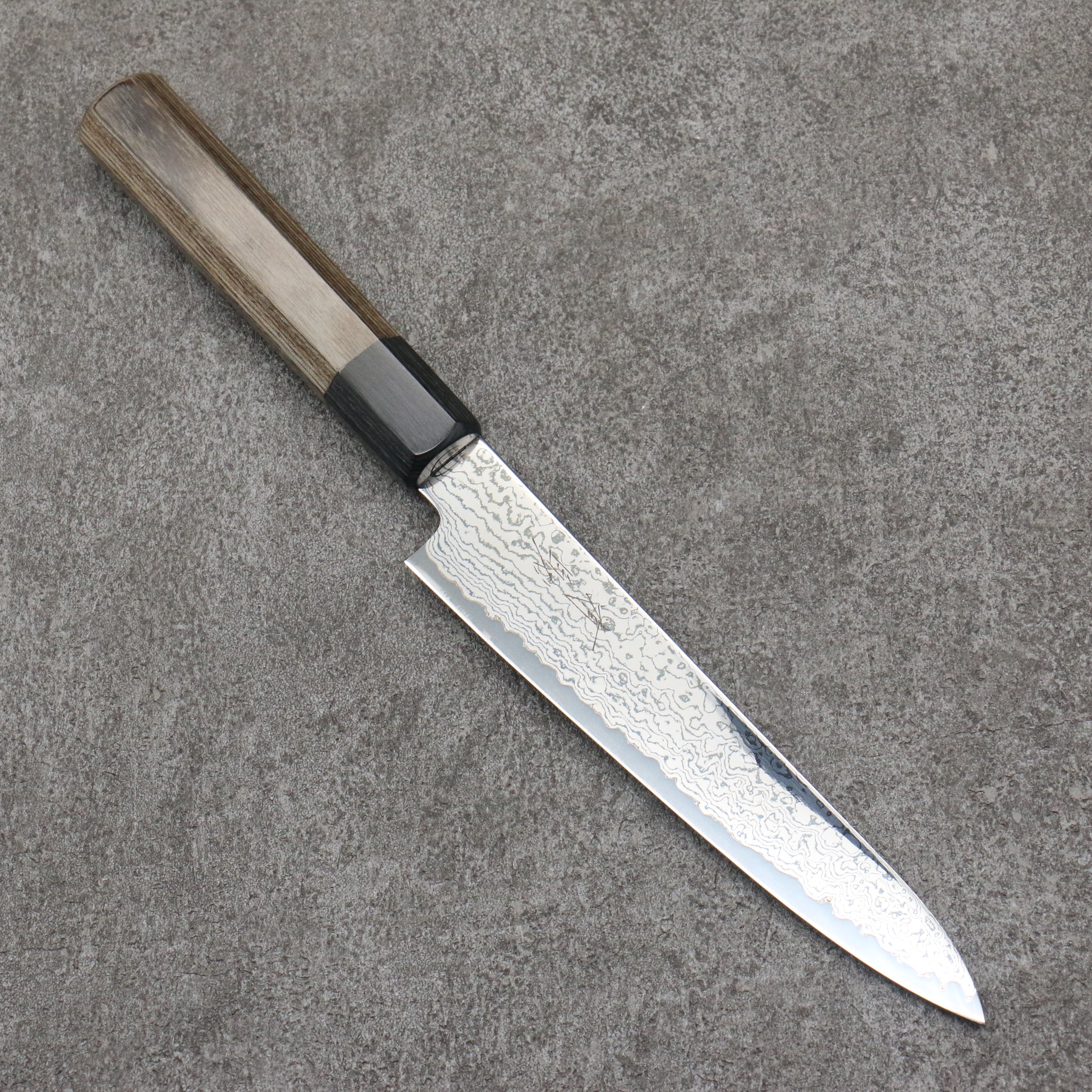 Seisuke VG10 Black Damascus Migaki Petty-Utility 150mm Gray Pakkawood Handle - Seisuke Knife