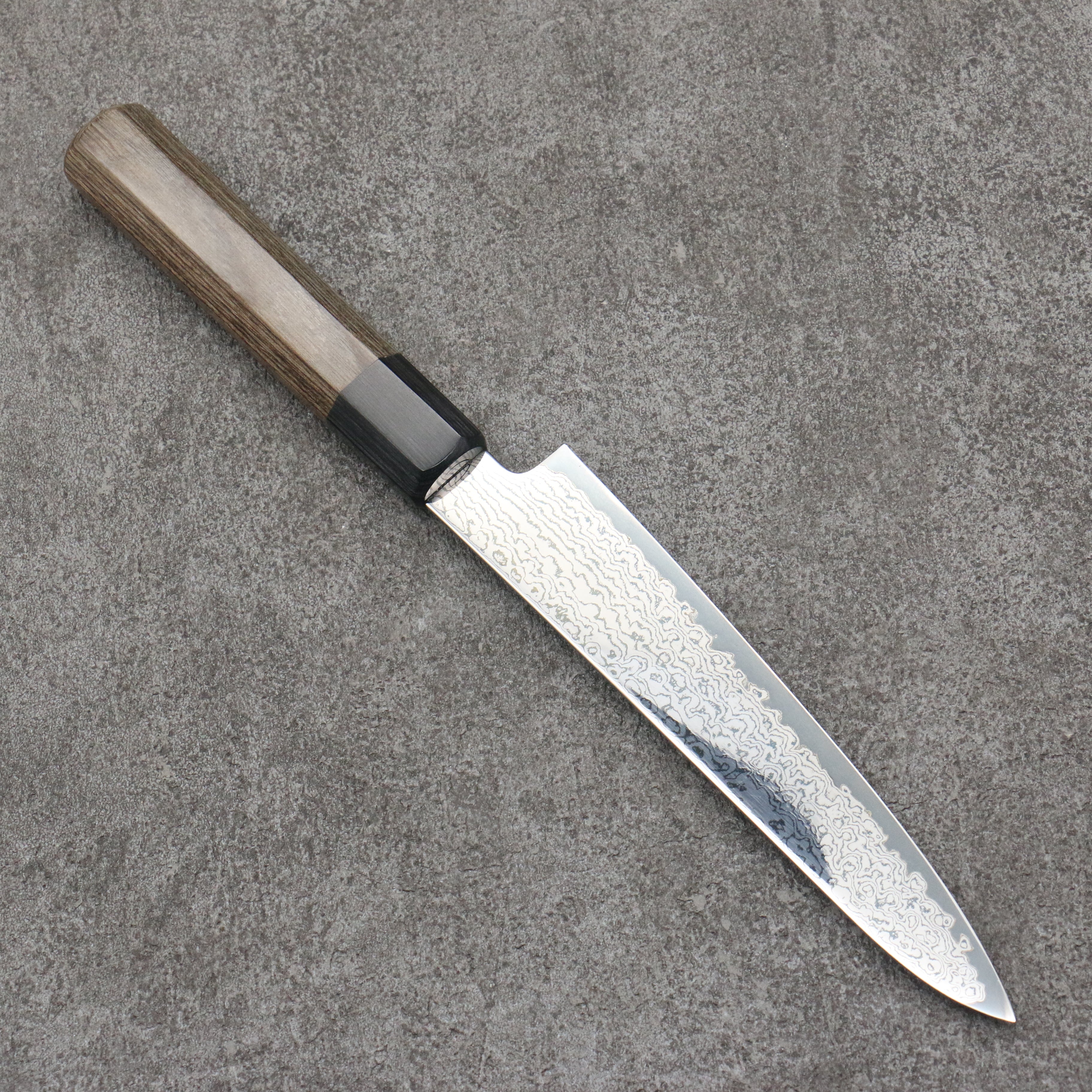 Seisuke VG10 Black Damascus Migaki Petty-Utility 150mm Gray Pakkawood Handle - Seisuke Knife