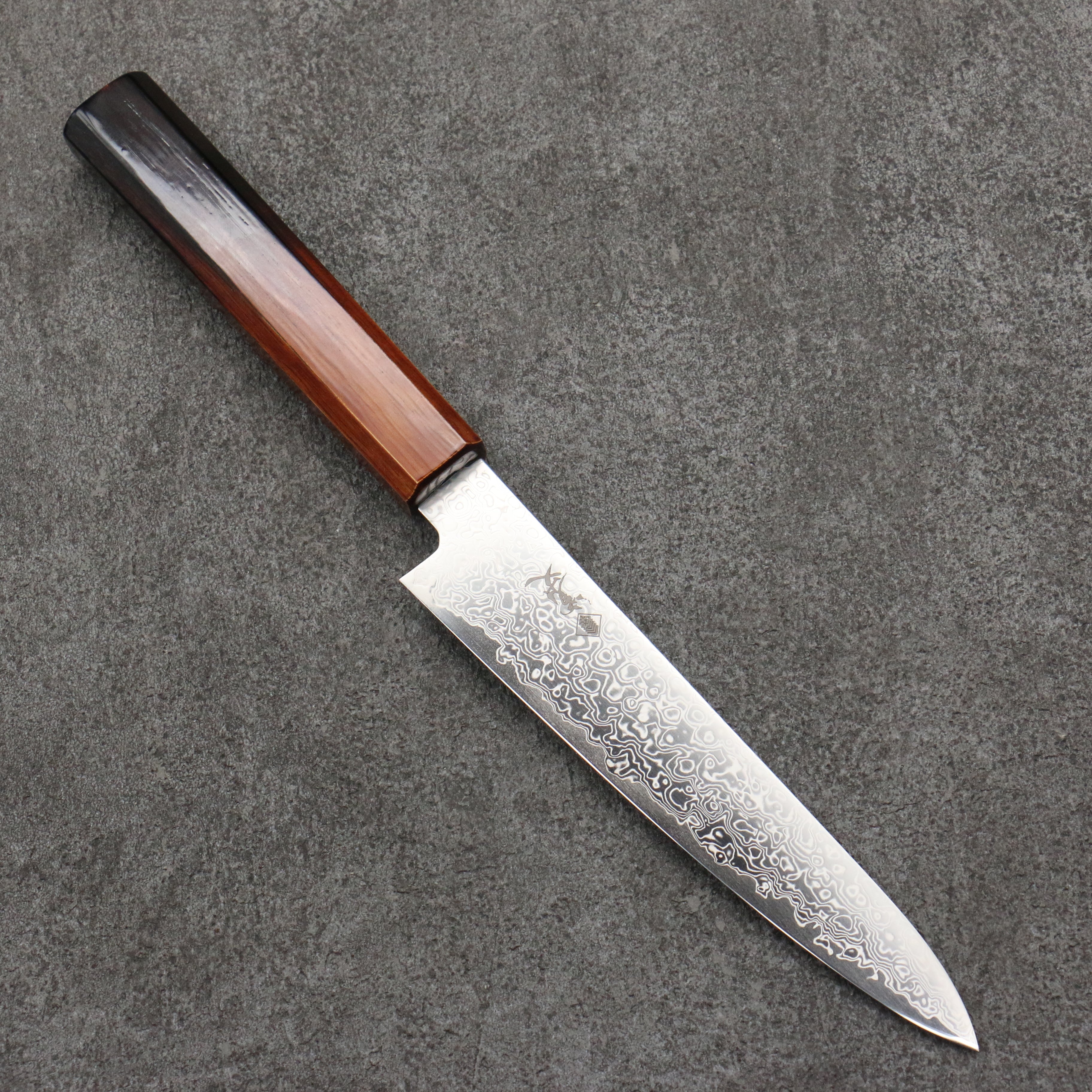 Kanjyo SG2 Damascus Petty-Utility 150mm Lacquered Burnt Wood Handle - Seisuke Knife