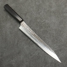  Yu Kurosaki Senko Ei Blue Super Hammered Black Finished Sujihiki  240mm Ebony Wood Handle - Seisuke Knife